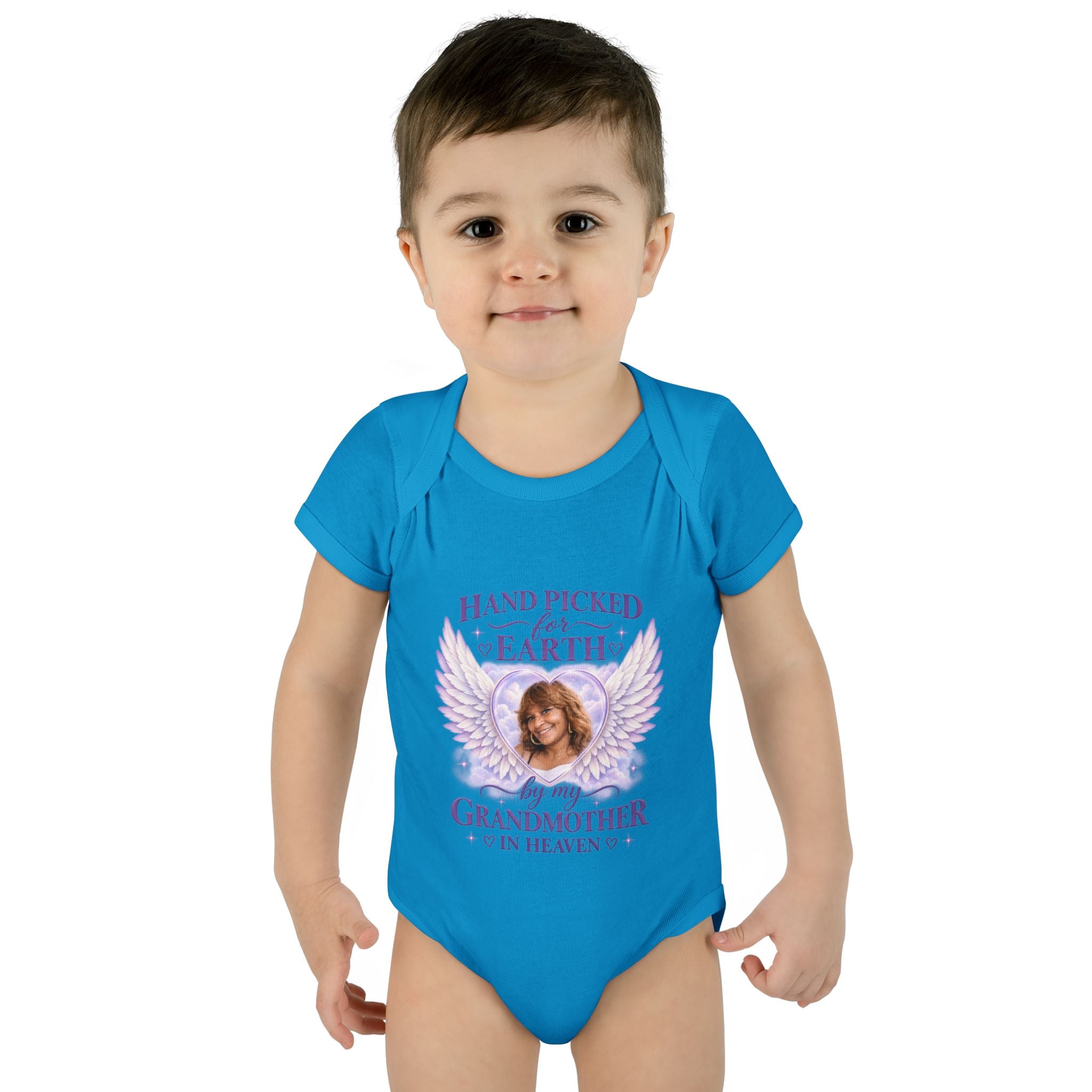 Mariah Infant Another Customized Smile Bodysuit "Handpicked for Earth by My Grandma in Heaven" – Memorial Baby Onesie