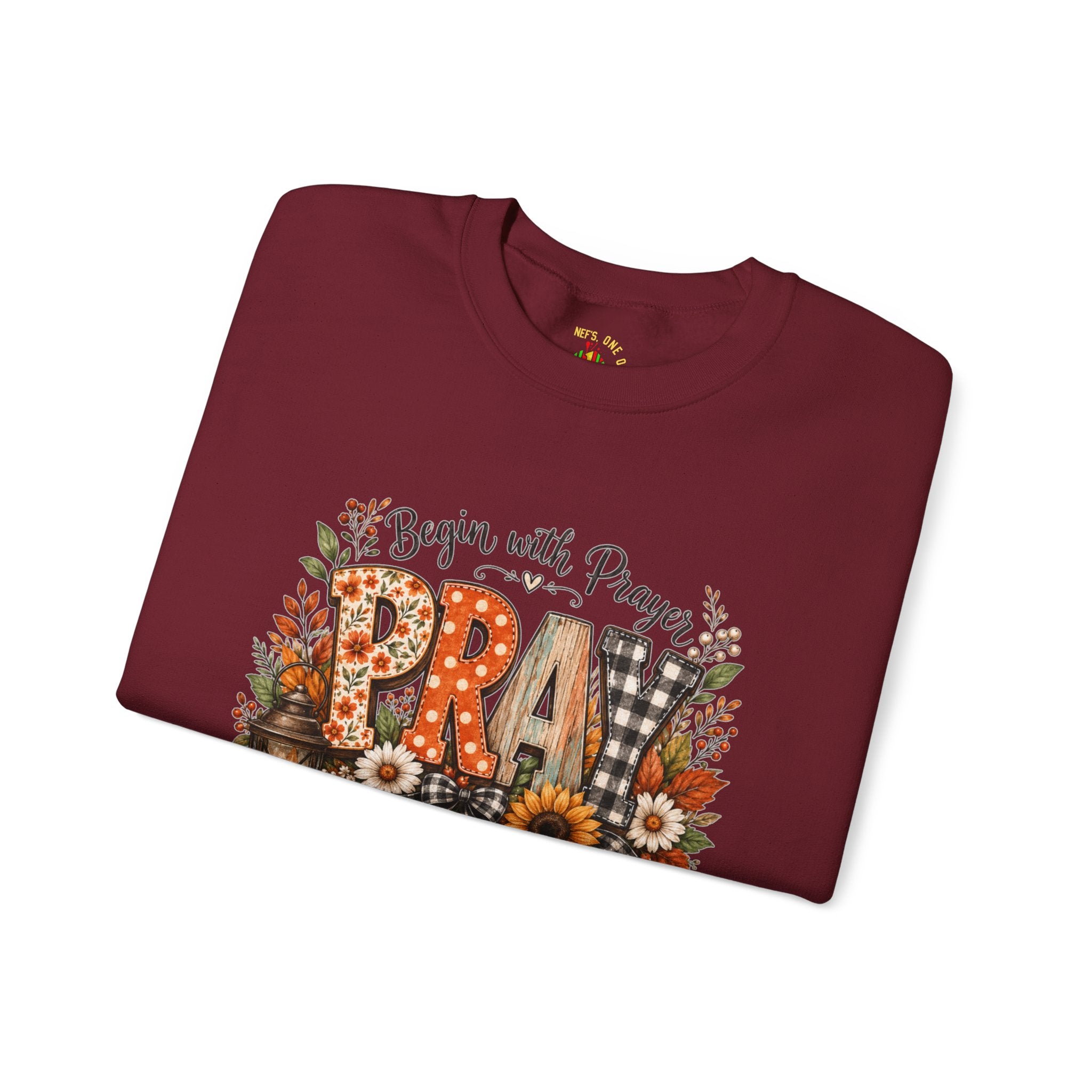 Begin with Prayer Sweatshirt – Floral Christian Faith Crewneck