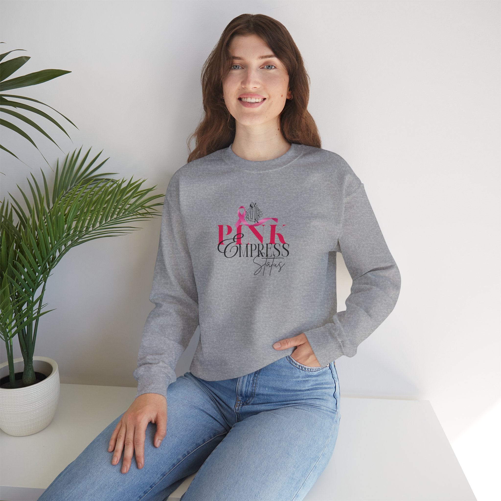N1K Pink Empress Status Cancer Awareness Crewneck Sweatshirt - Pink Ribbon "PINK" Design