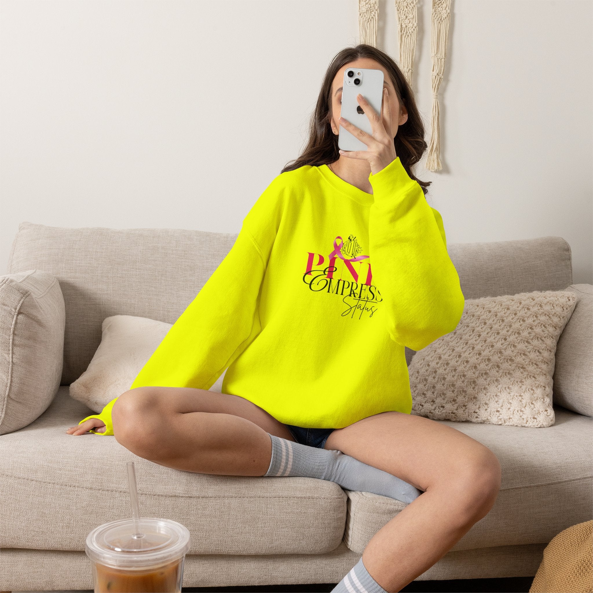 N1K Pink Empress Status Cancer Awareness Crewneck Sweatshirt - Pink Ribbon "PINK" Design