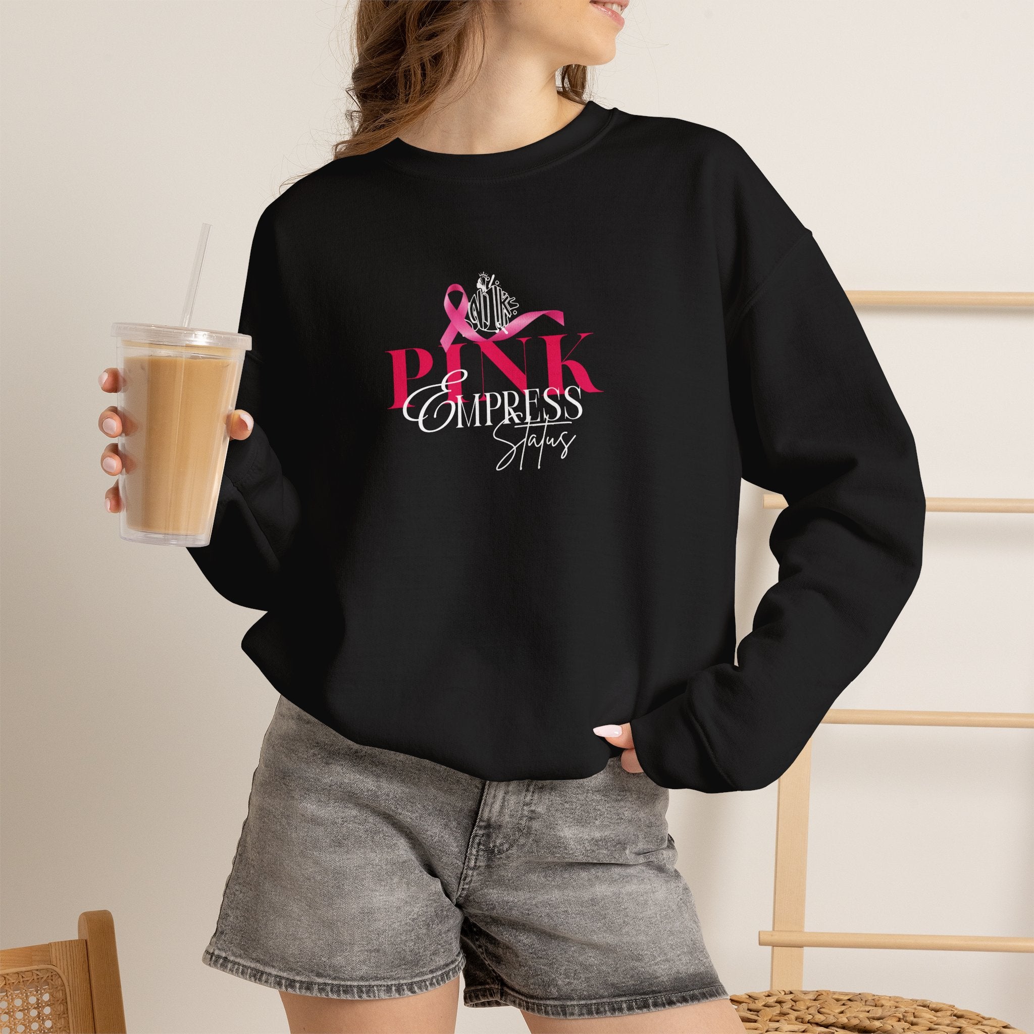 N1K Pink Empress Status Cancer Awareness Crewneck Sweatshirt - Pink Ribbon "PINK" Design