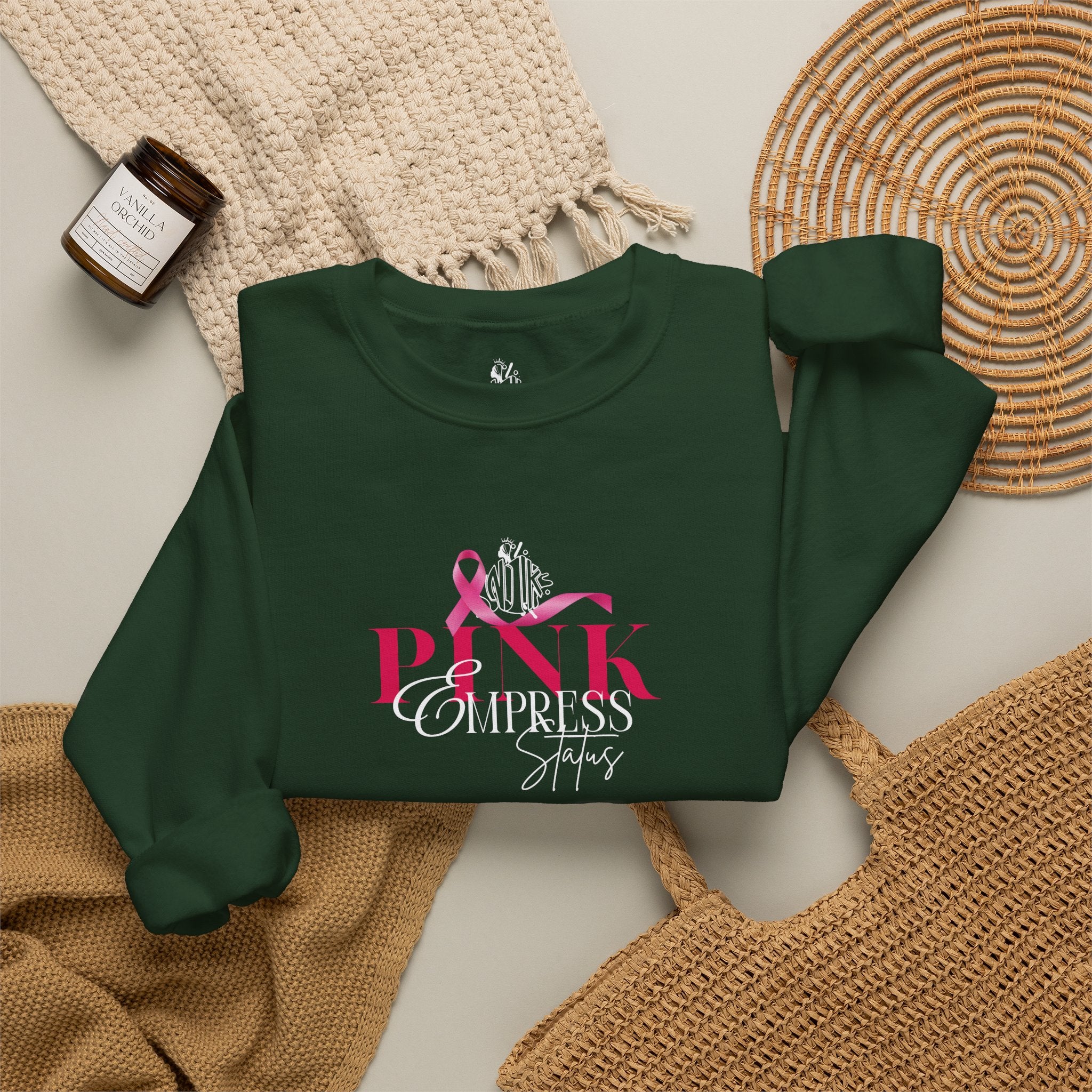 N1K Pink Empress Status Cancer Awareness Crewneck Sweatshirt - Pink Ribbon "PINK" Design
