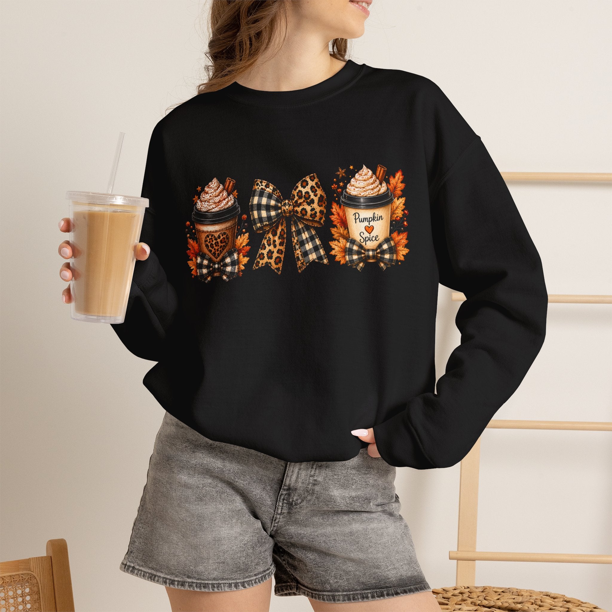 Festive Leopard Bow Christmas Crewneck Sweatshirt