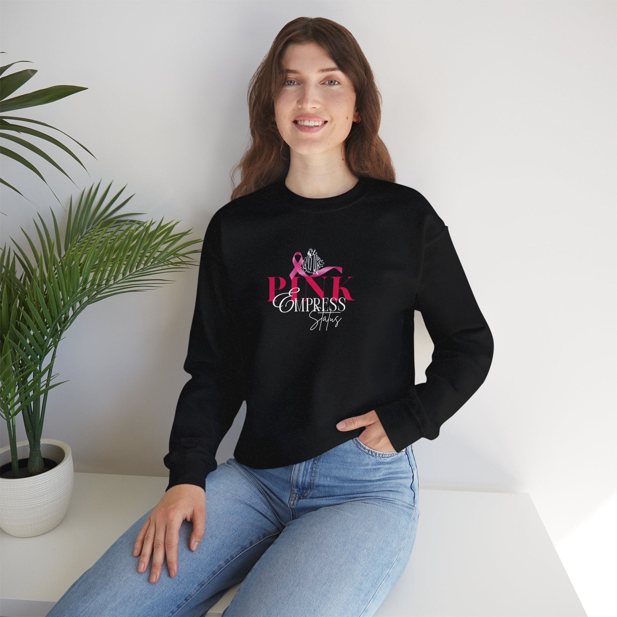 N1K Pink Empress Status Cancer Awareness Crewneck Sweatshirt - Pink Ribbon "PINK" Design
