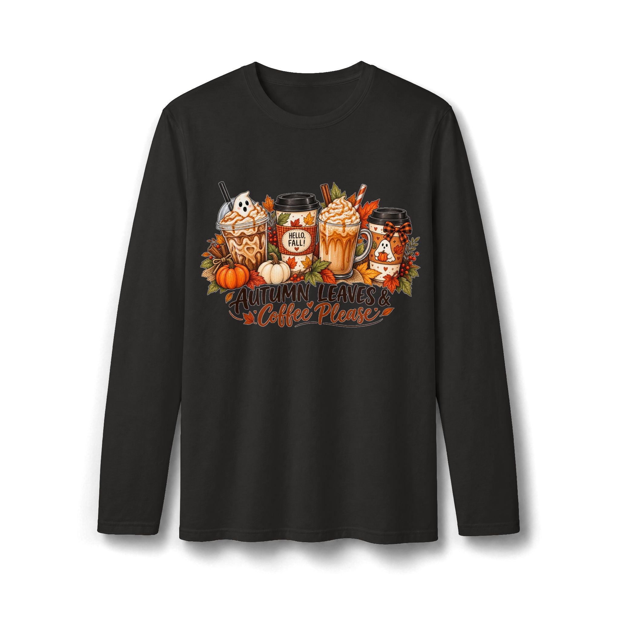 Autumn Leaves & Coffee Please Long Sleeve T-Shirt