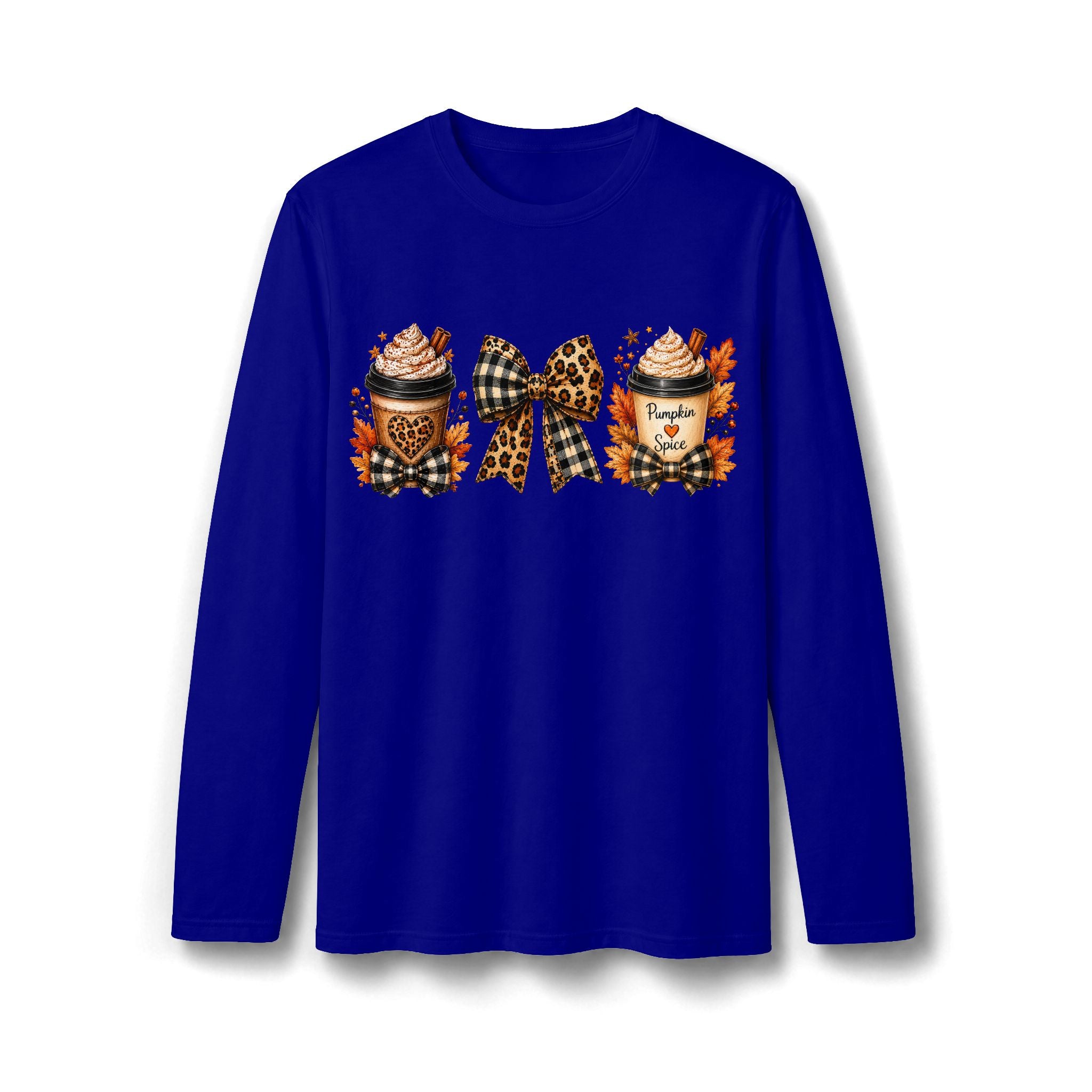 Autumn Pumpkin Spice & Plaid Bow Long Sleeve T-Shirt
