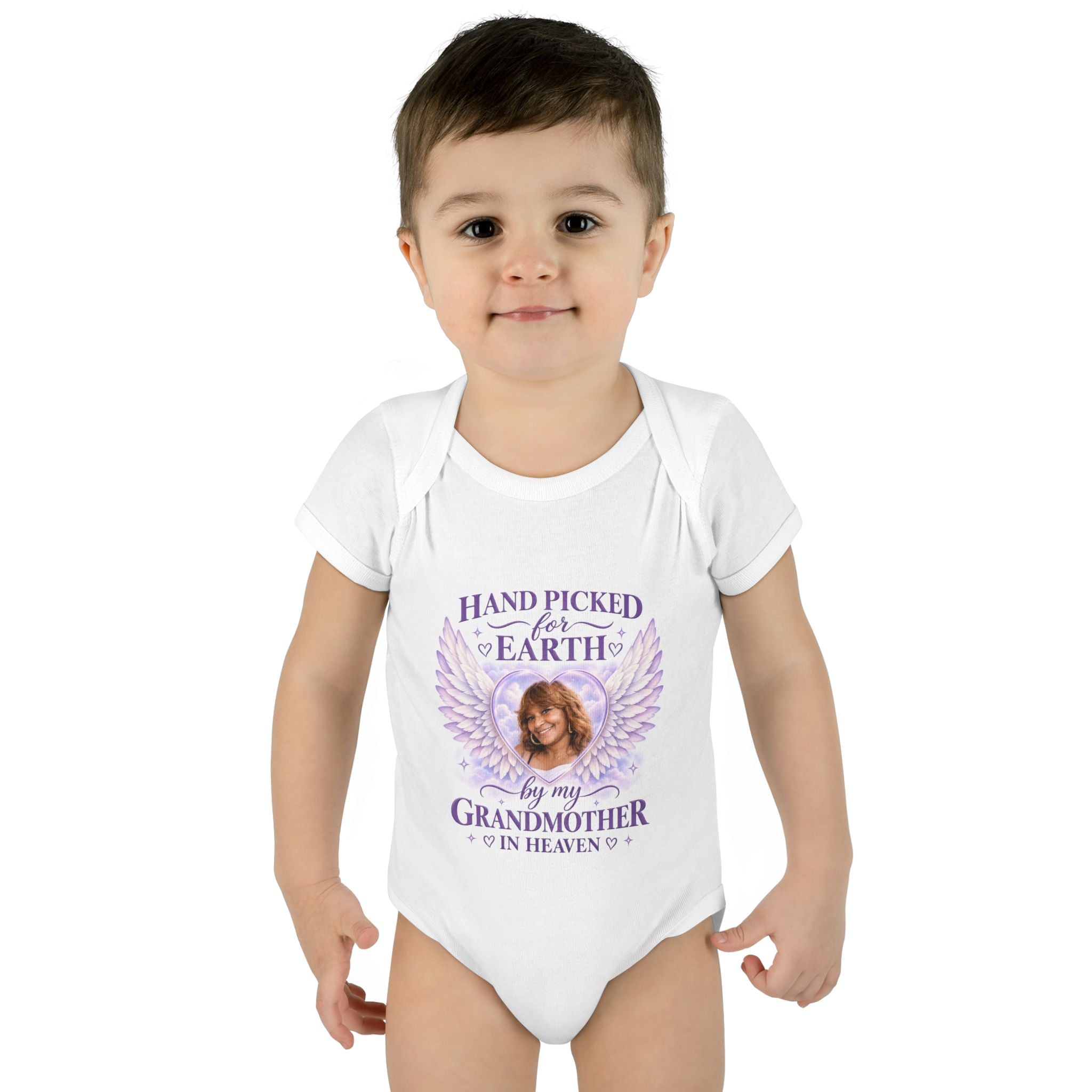 Mariah Infant Another Customized Smile Bodysuit "Handpicked for Earth by My Grandma in Heaven" – Memorial Baby Onesie