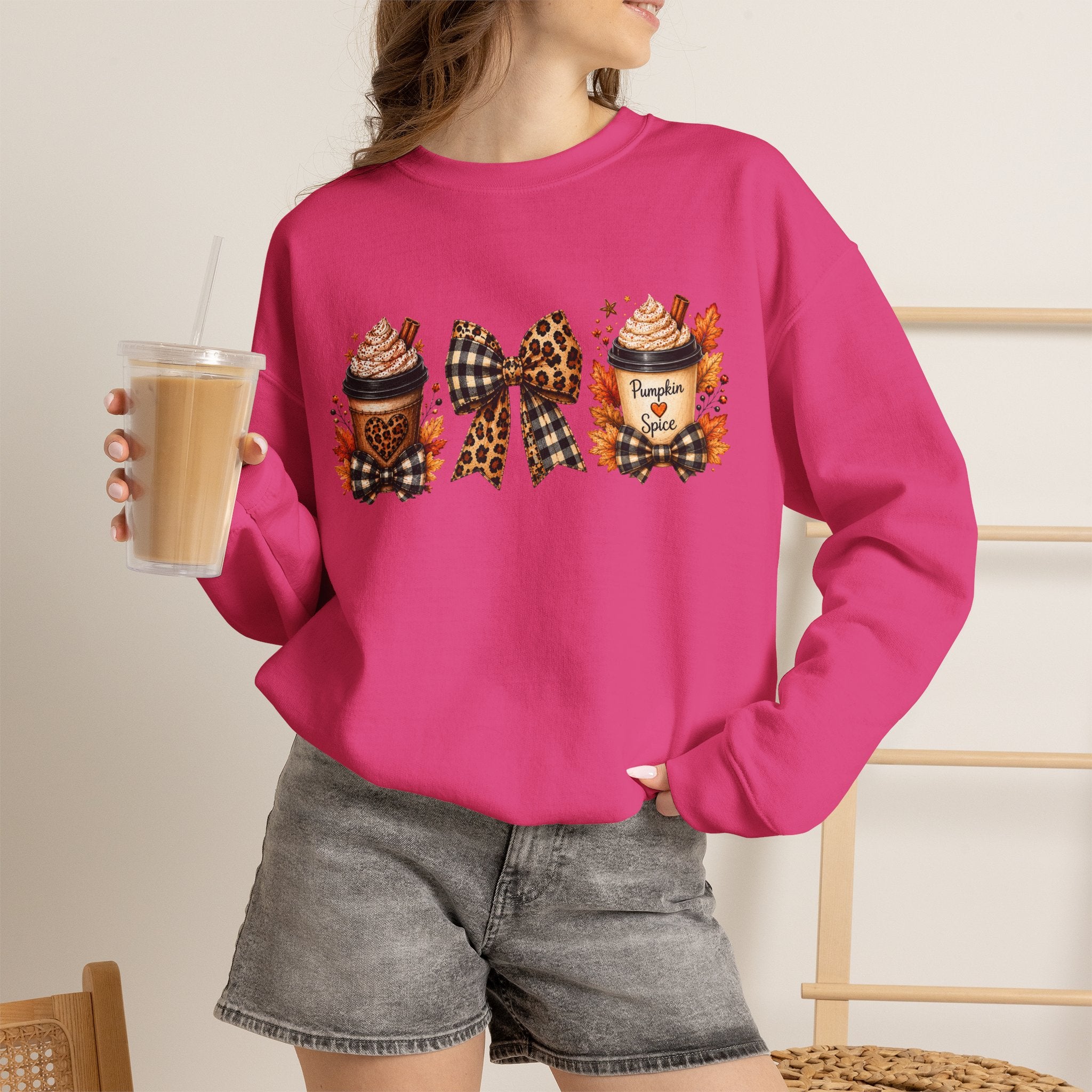 Festive Leopard Bow Christmas Crewneck Sweatshirt