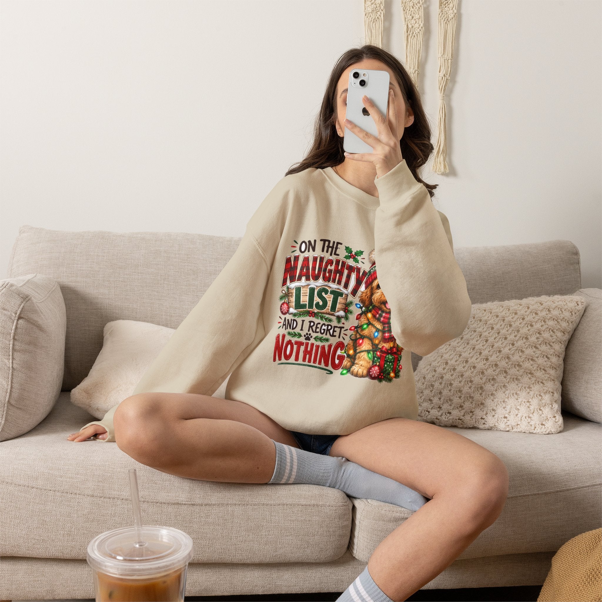 On the Naughty List and I Regret Nothing Christmas Crewneck Sweatshirt
