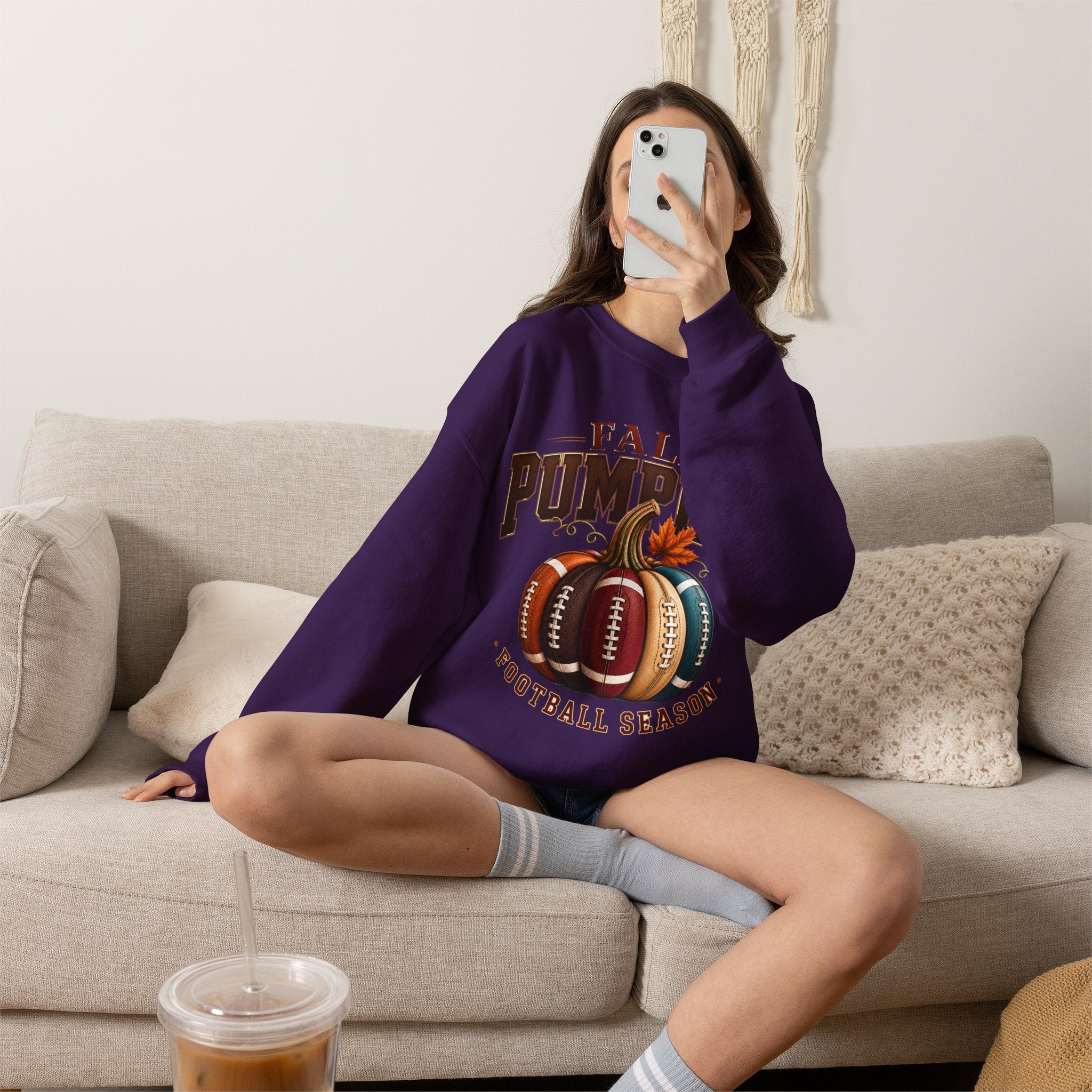 Fall Pumpkin Football Season Crewneck Sweatshirt