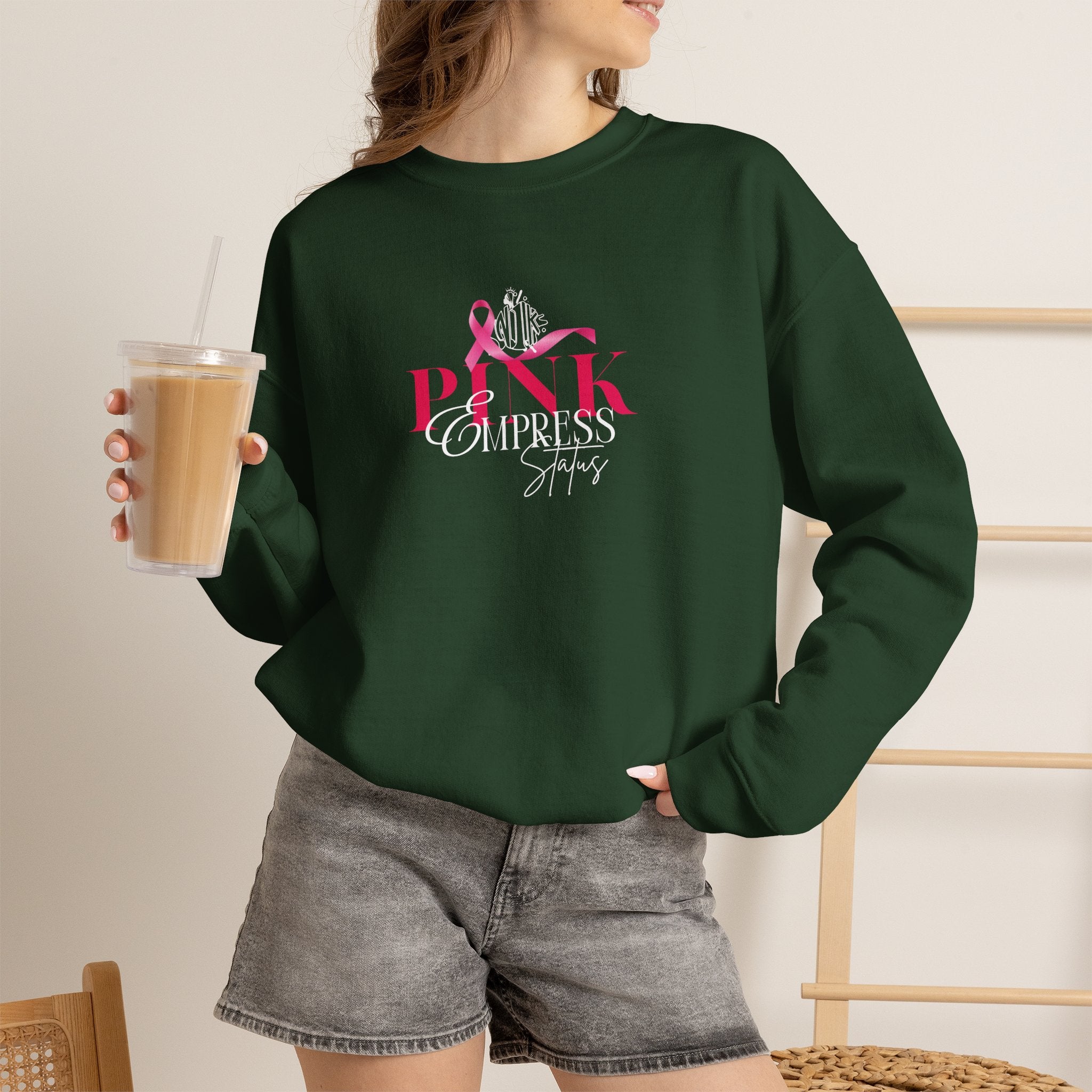 N1K Pink Empress Status Cancer Awareness Crewneck Sweatshirt - Pink Ribbon "PINK" Design