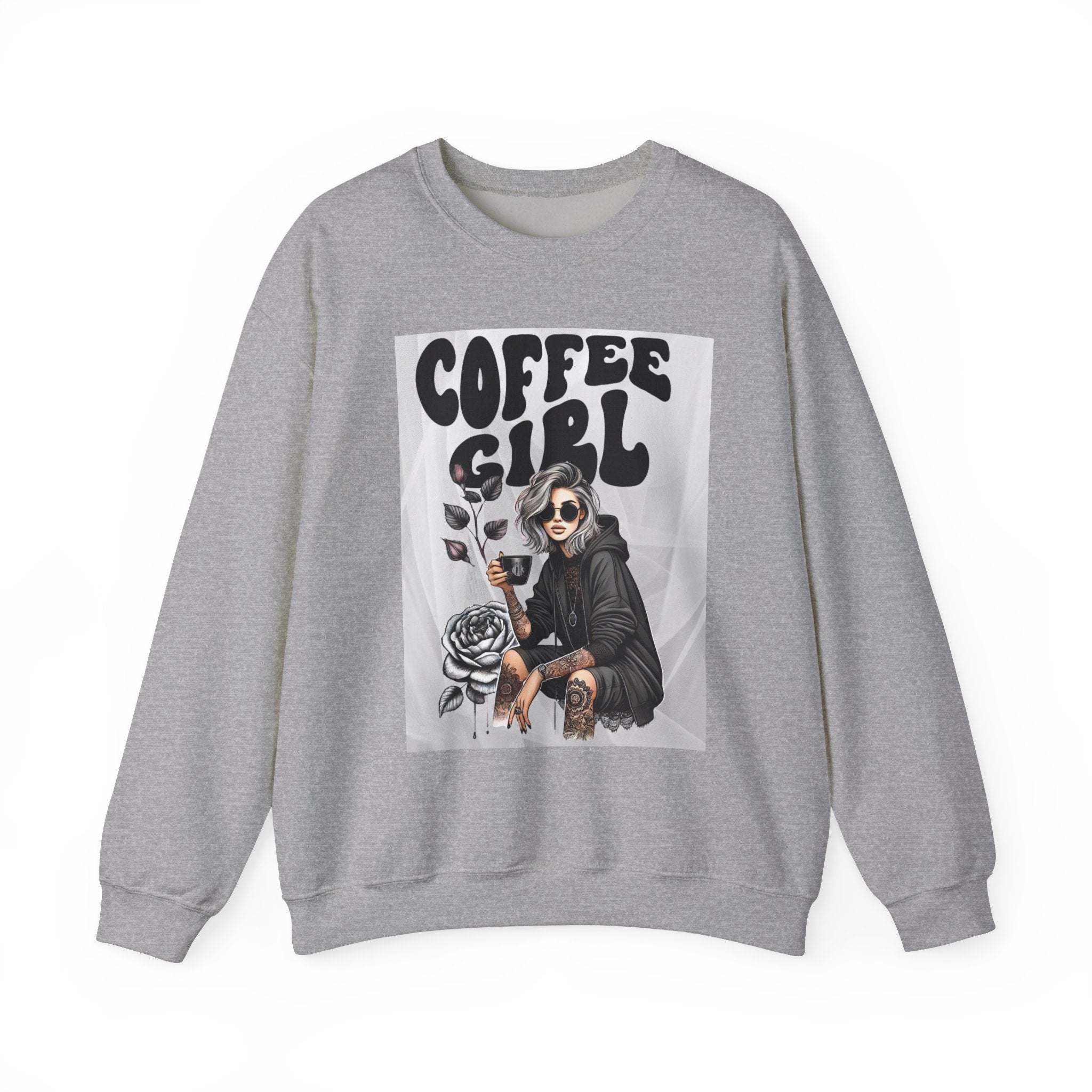 Tattoo Coffee Girl Unisex Heavy Blend™ Crewneck Sweatshirt
