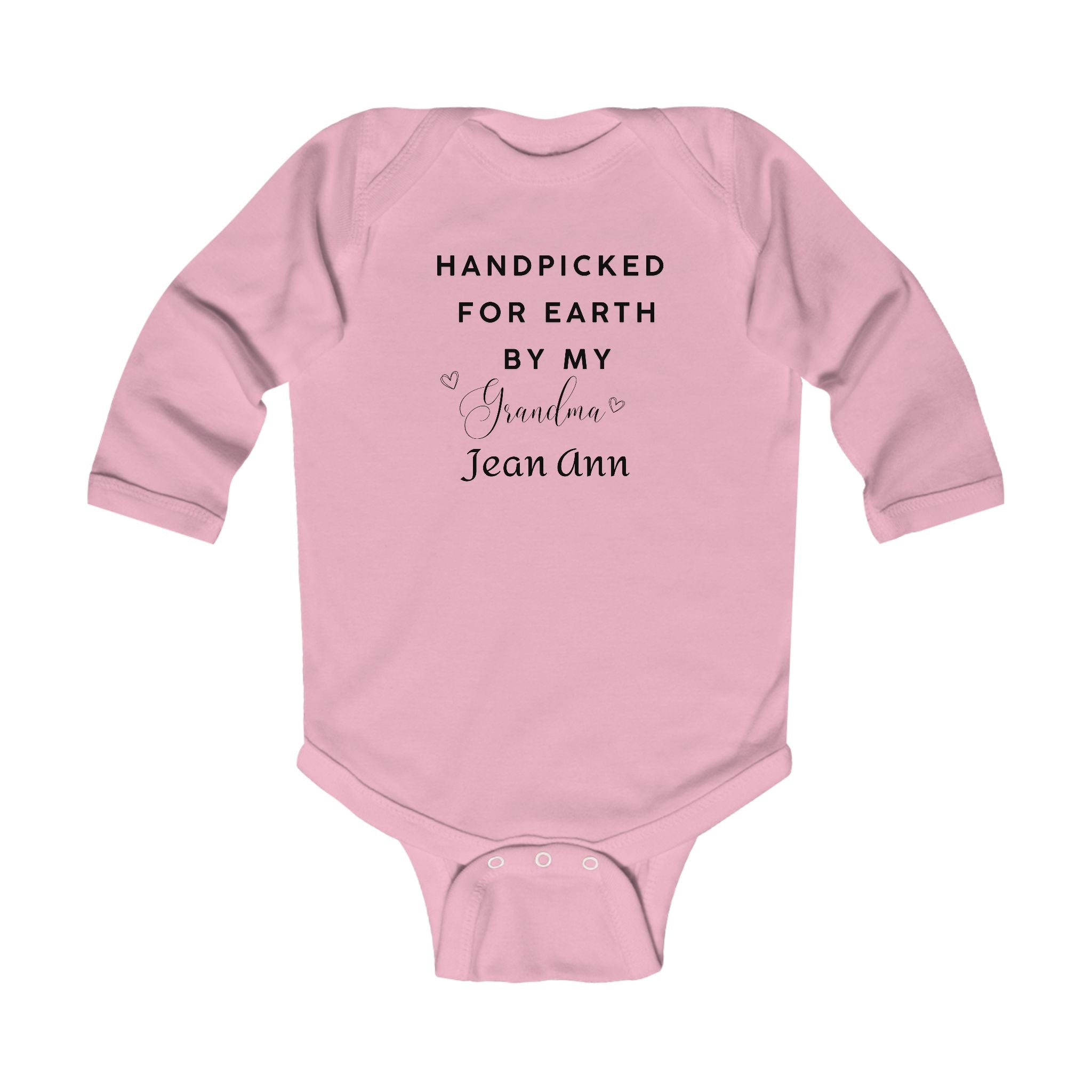 Infant Bodysuit Long Sleeve Customizable Text "Handpicked for Earth by My Grandma in Heaven" – Memorial Baby Onesie