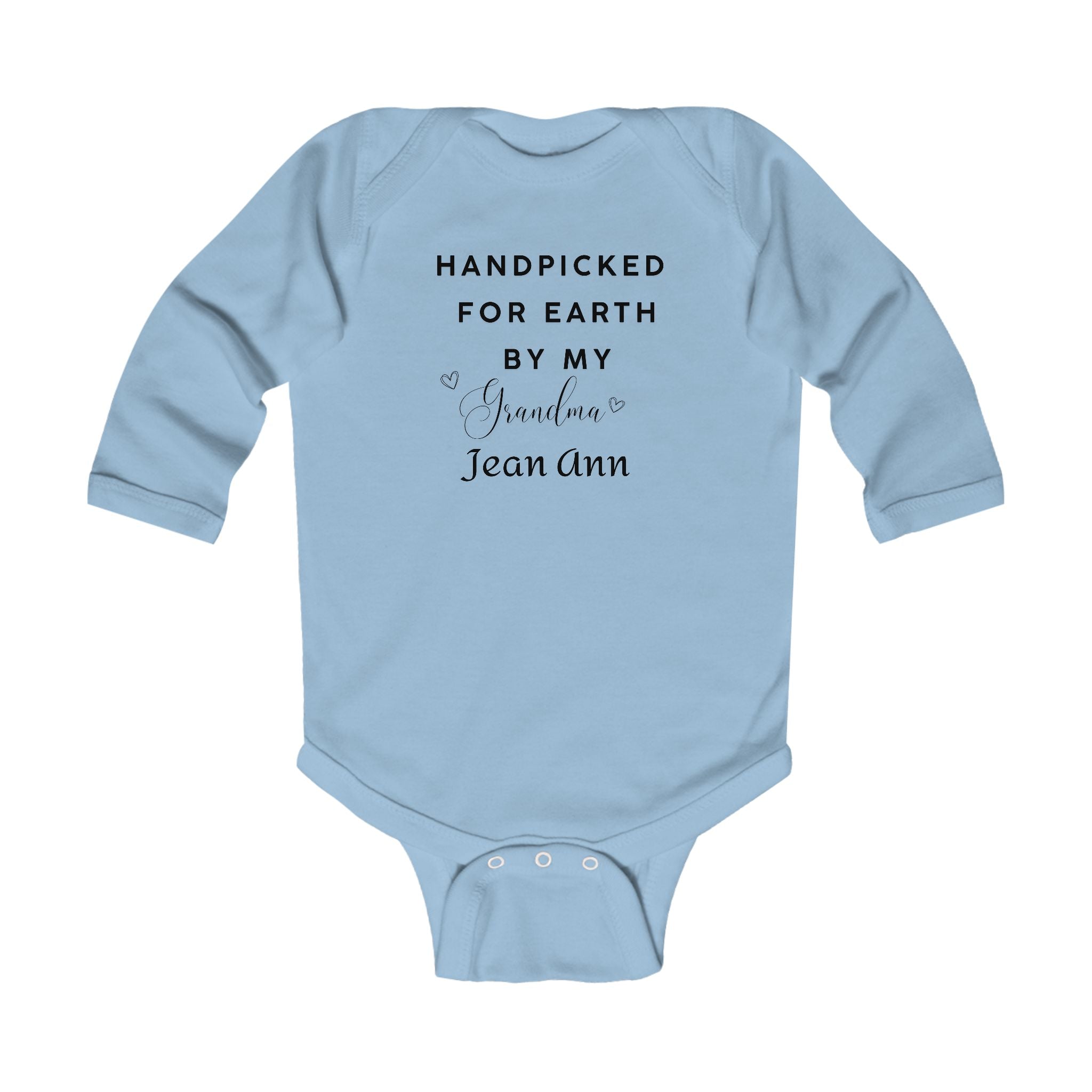 Infant Bodysuit Long Sleeve Customizable Text "Handpicked for Earth by My Grandma in Heaven" – Memorial Baby Onesie