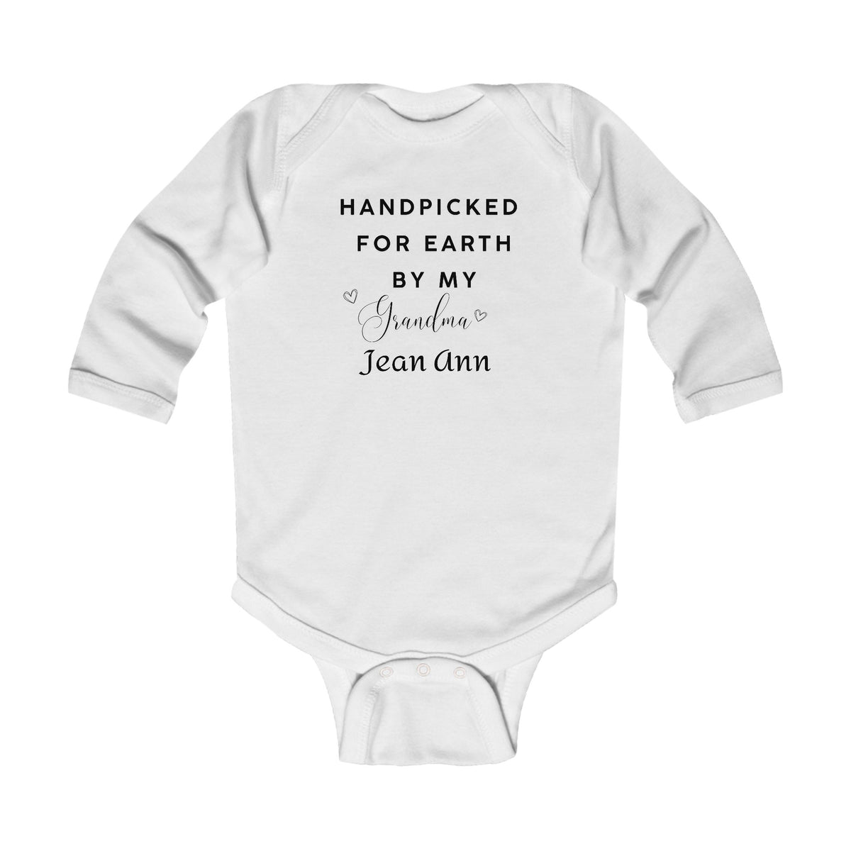 Infant Bodysuit Long Sleeve Customizable Text "Handpicked for Earth by My Grandma in Heaven" – Memorial Baby Onesie