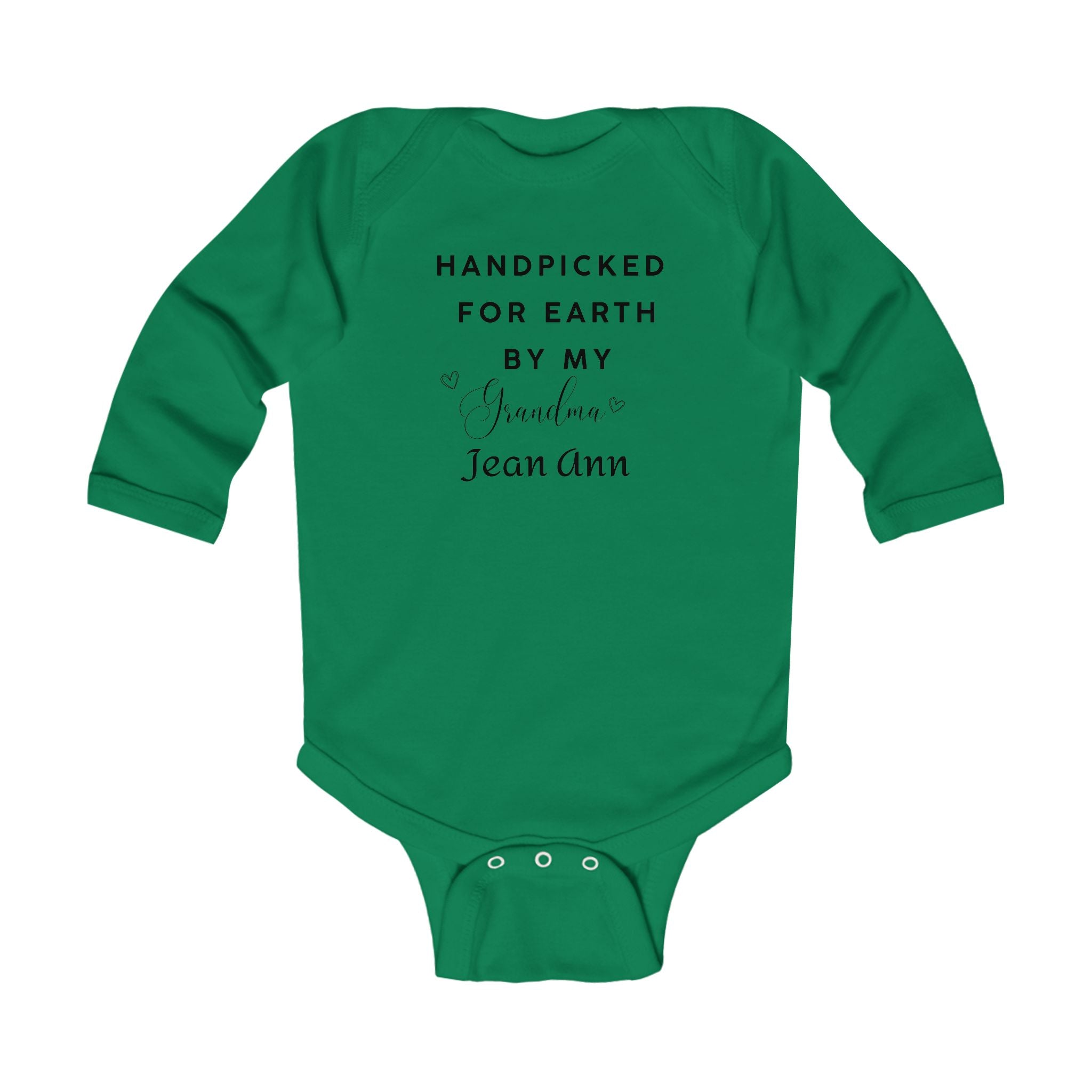 Infant Bodysuit Long Sleeve Customizable Text "Handpicked for Earth by My Grandma in Heaven" – Memorial Baby Onesie