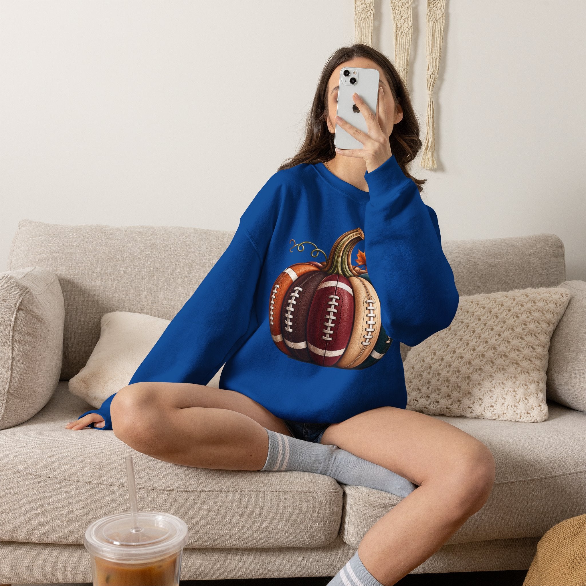 Fall Football Pumpkin Crewneck Sweatshirt
