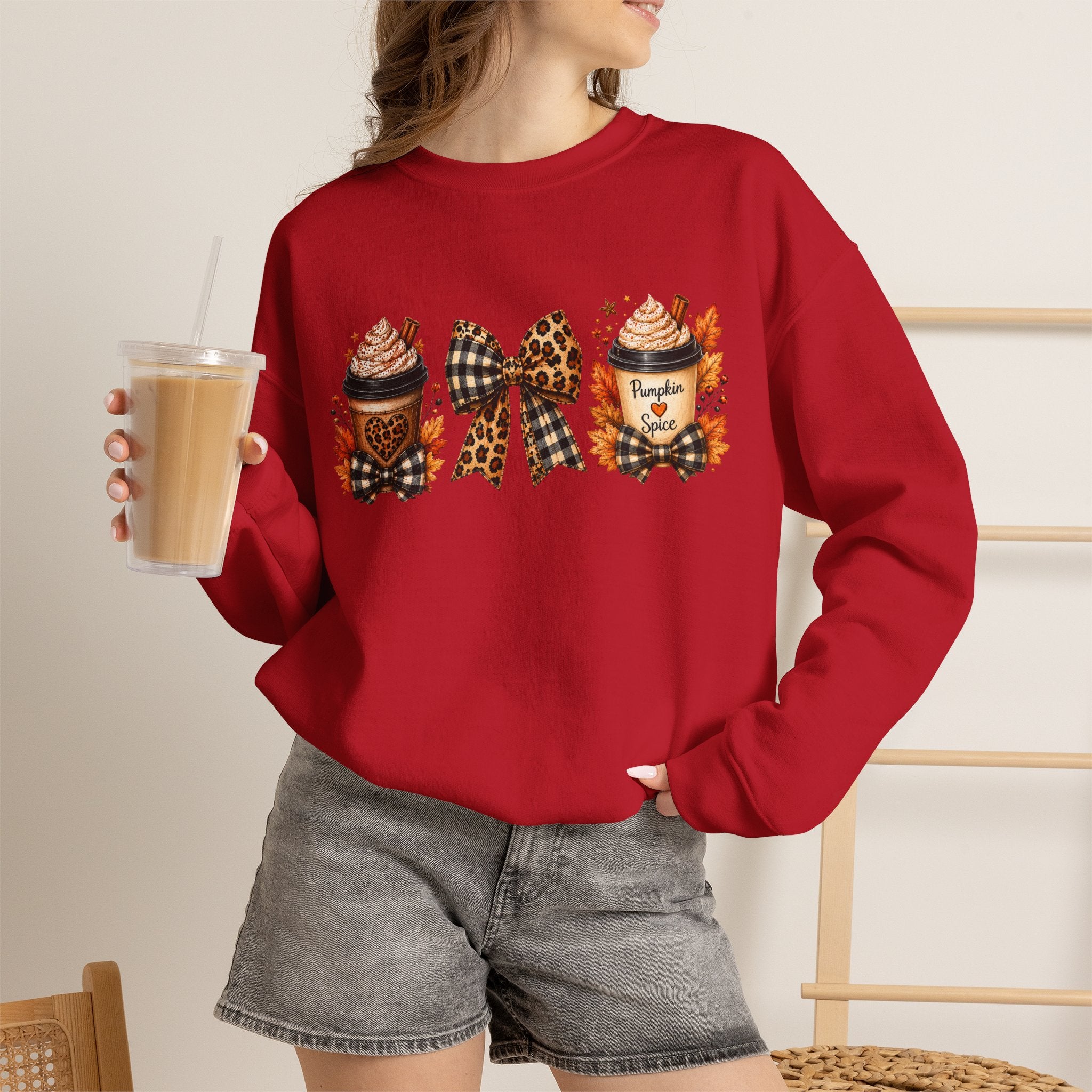 Festive Leopard Bow Christmas Crewneck Sweatshirt