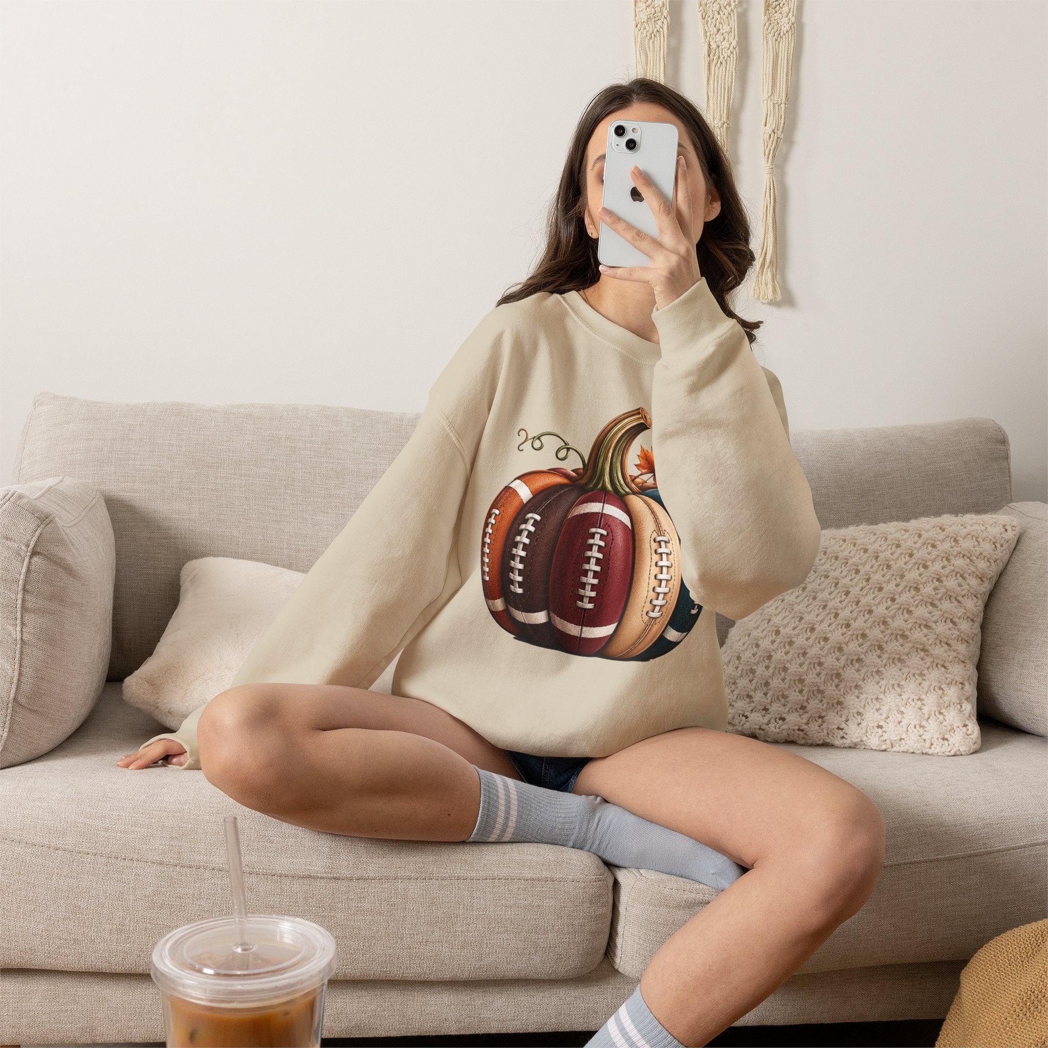 Fall Football Pumpkin Crewneck Sweatshirt