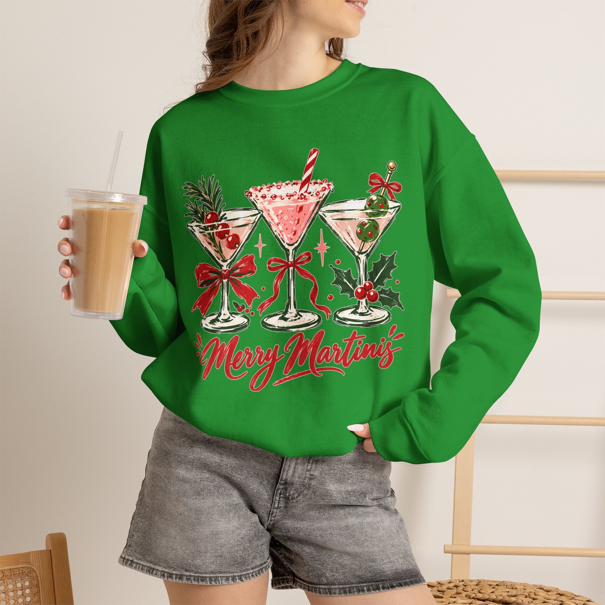 Merry Martinis Christmas Cocktail Crewneck Sweatshirt