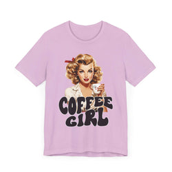 Retro Coffee drinking lady Unisex Jersey Short Sleeve Tee