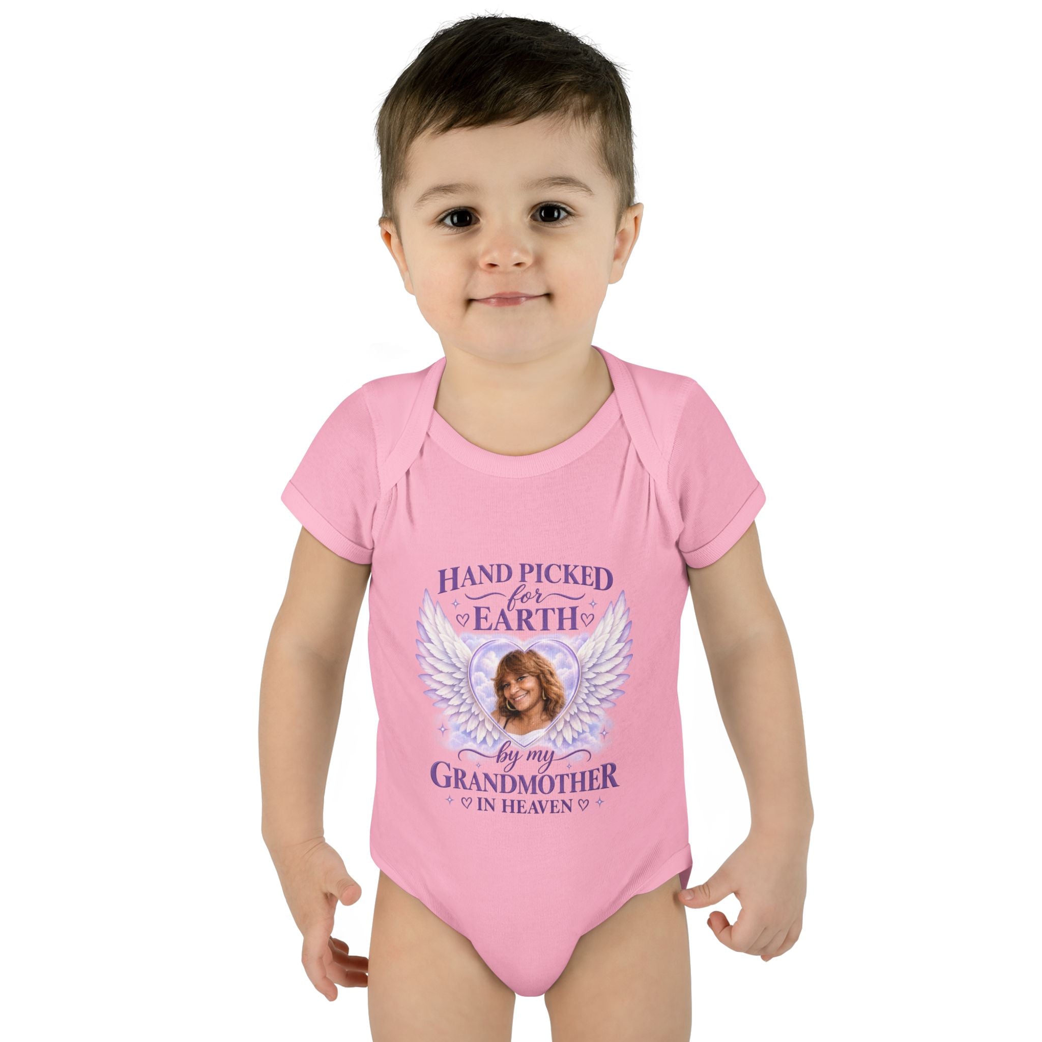 Mariah Infant Another Customized Smile Bodysuit "Handpicked for Earth by My Grandma in Heaven" – Memorial Baby Onesie