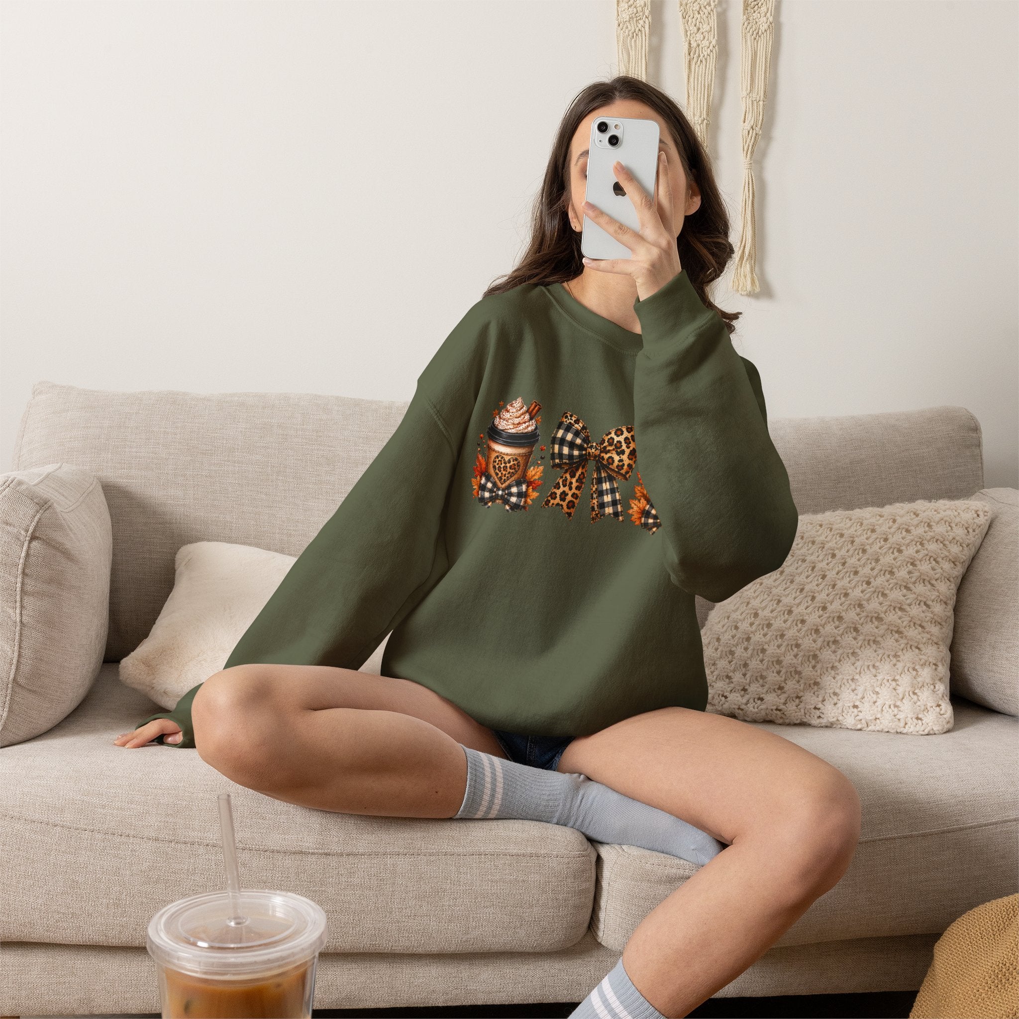 Festive Leopard Bow Christmas Crewneck Sweatshirt