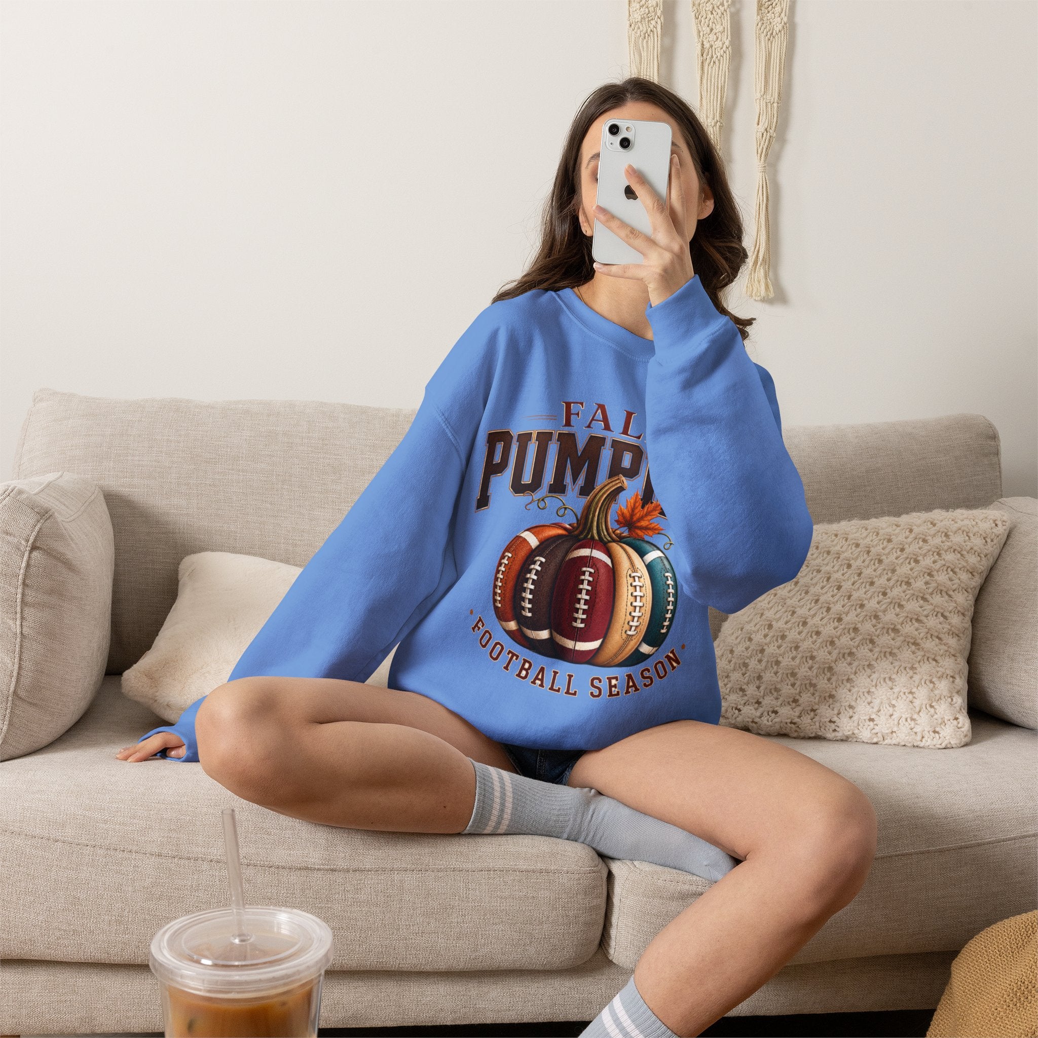 Fall Pumpkin Football Season Crewneck Sweatshirt