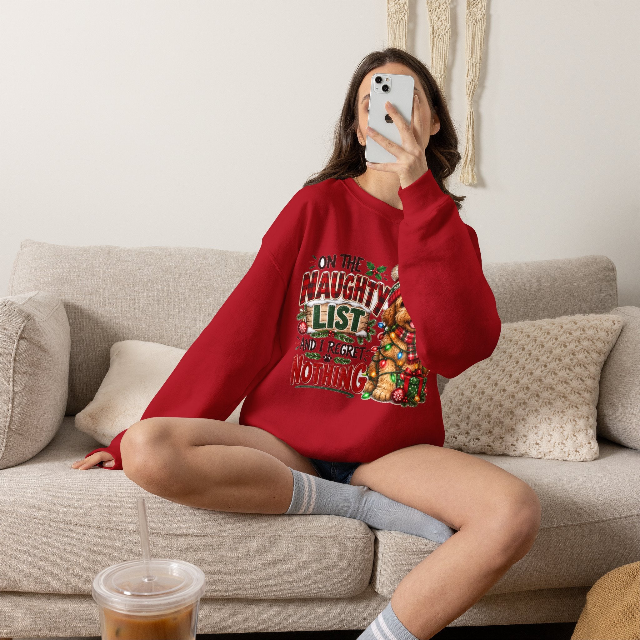 On the Naughty List and I Regret Nothing Christmas Crewneck Sweatshirt