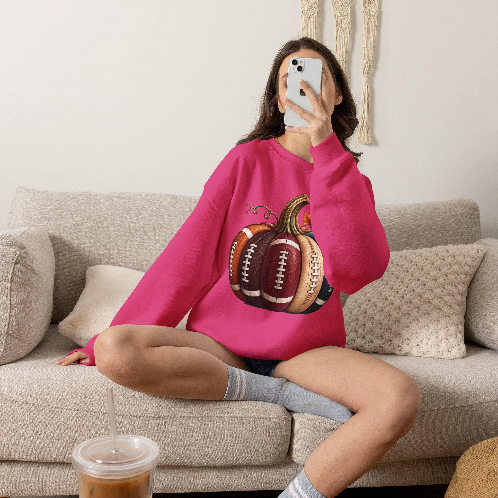 Fall Football Pumpkin Crewneck Sweatshirt