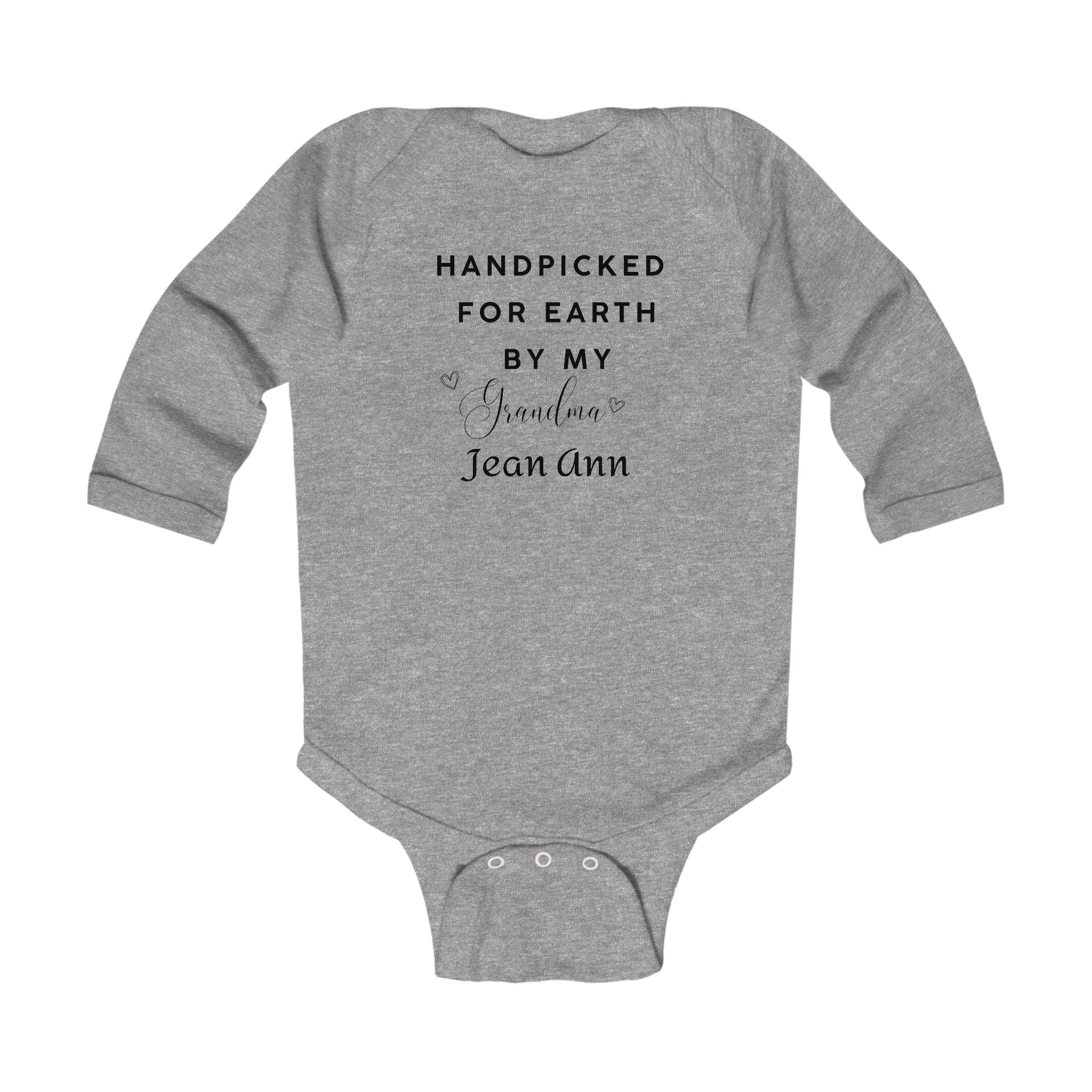 Infant Bodysuit Long Sleeve Customizable Text "Handpicked for Earth by My Grandma in Heaven" – Memorial Baby Onesie