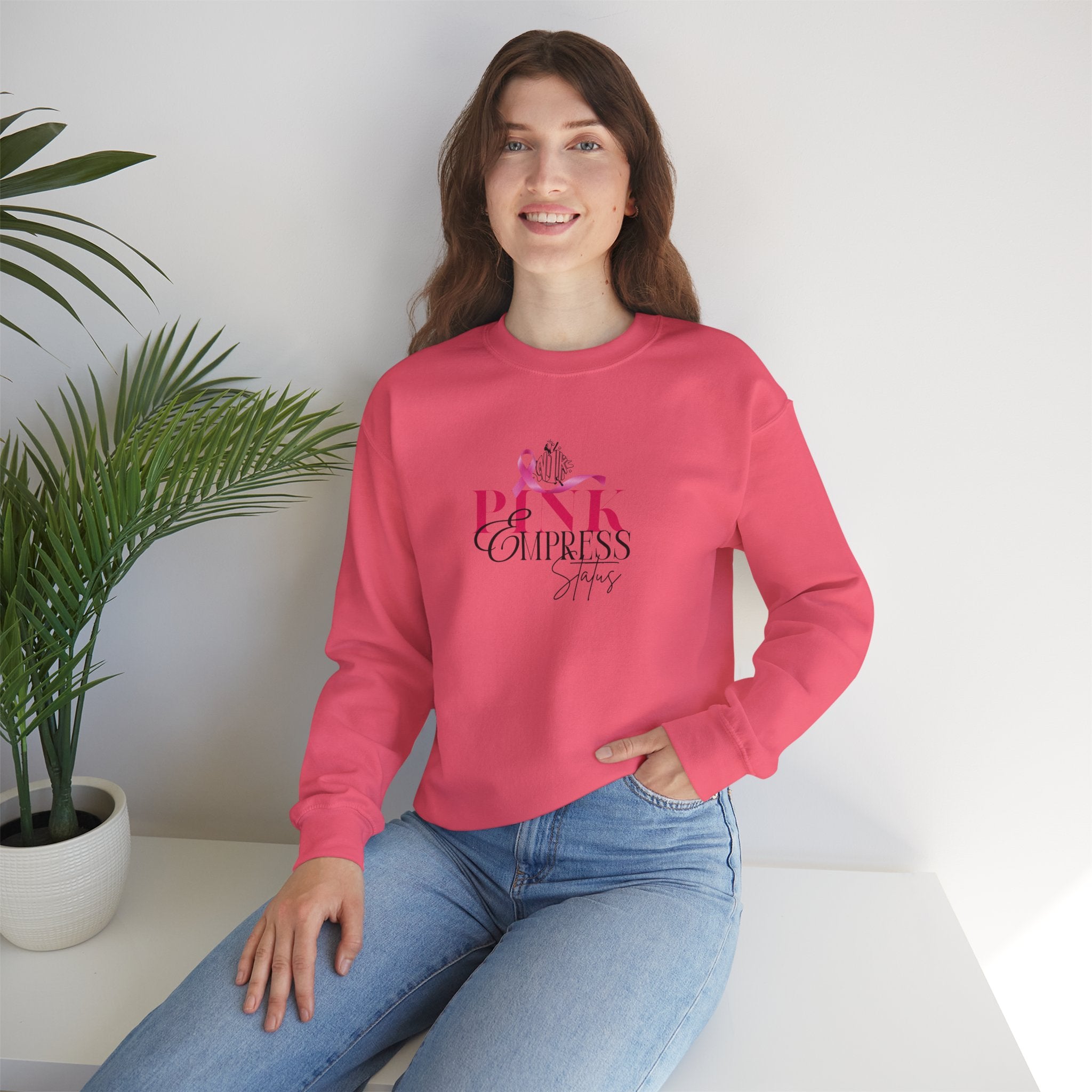 N1K Pink Empress Status Cancer Awareness Crewneck Sweatshirt - Pink Ribbon "PINK" Design