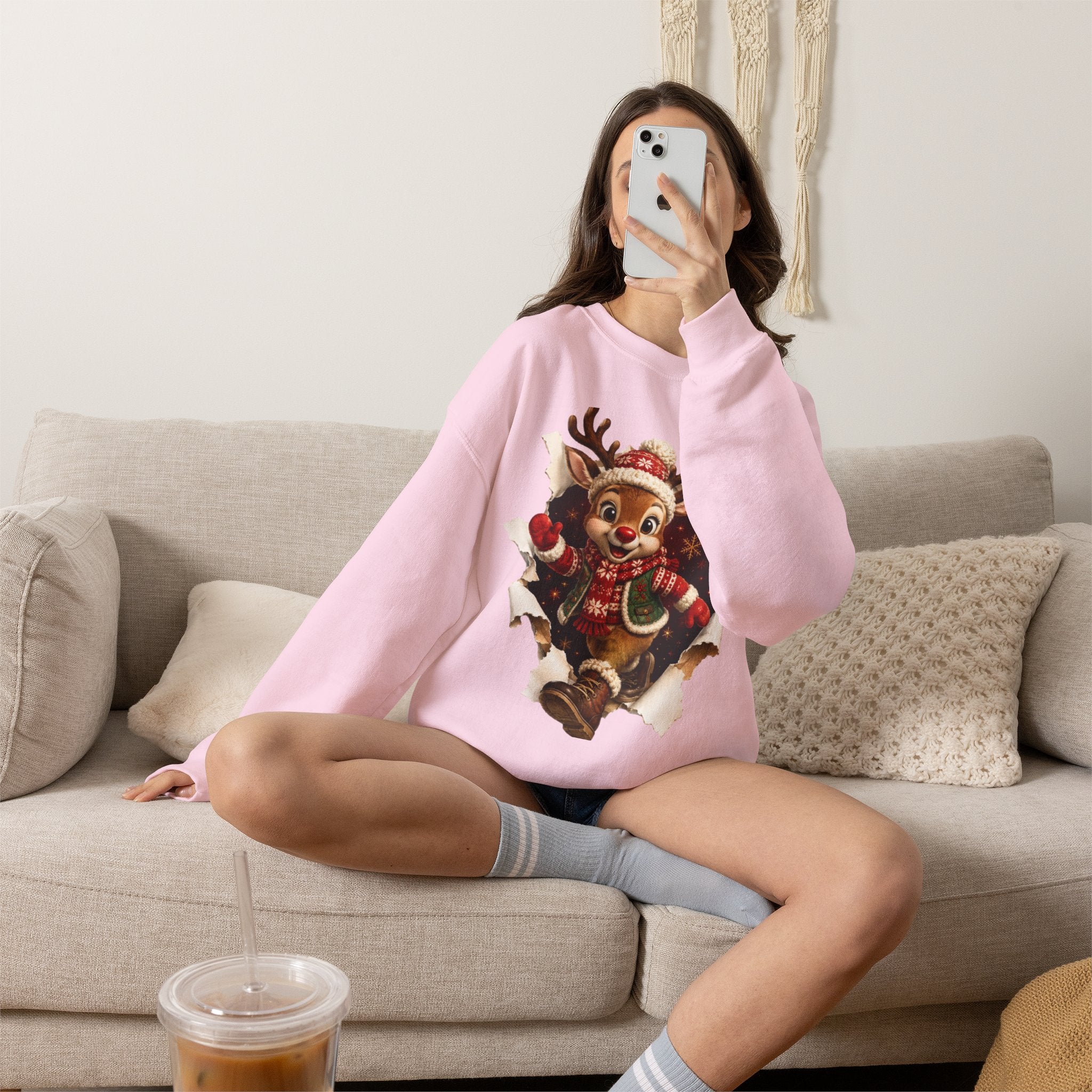 Festive Christmas Reindeer Crewneck Sweatshirt