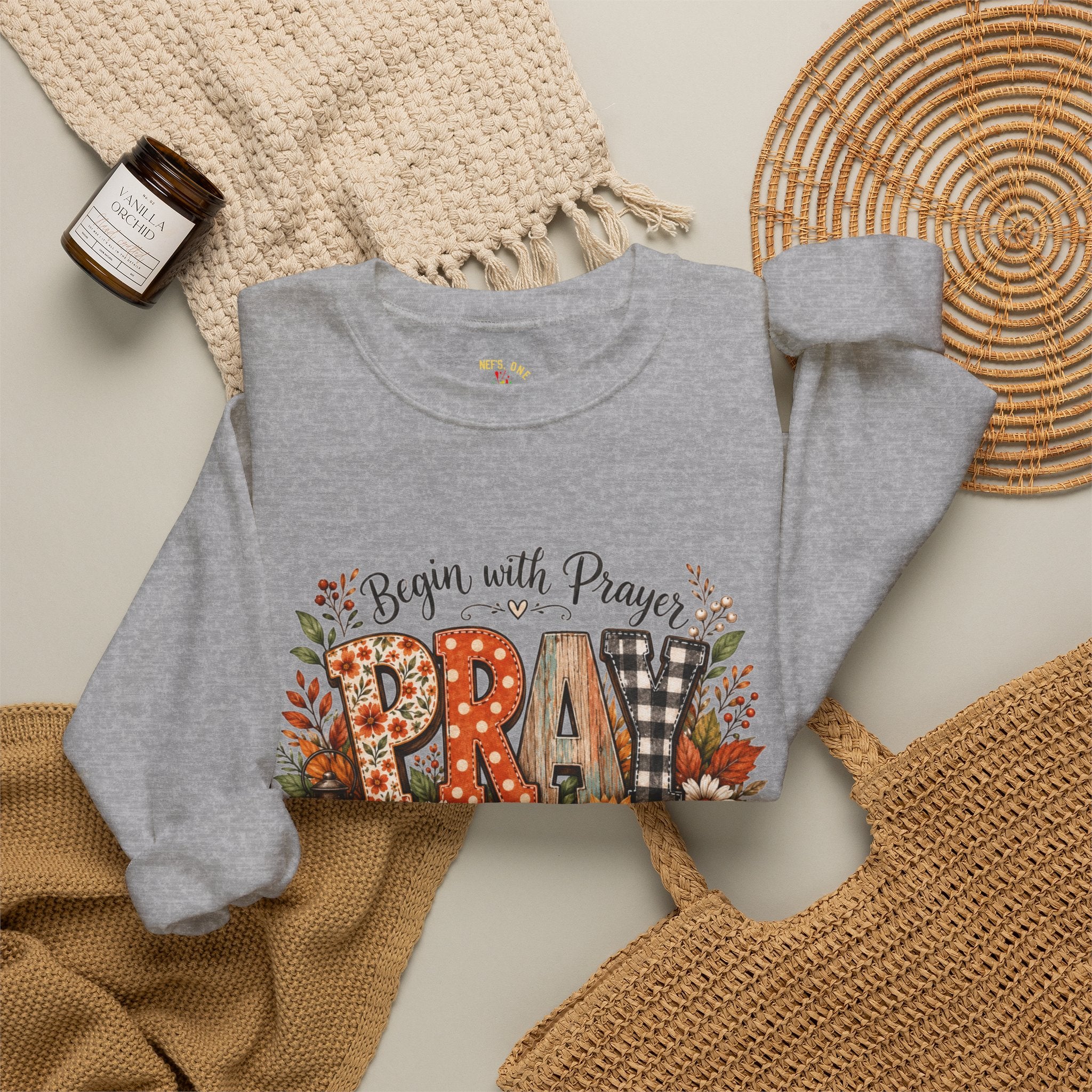 Begin with Prayer Sweatshirt – Floral Christian Faith Crewneck
