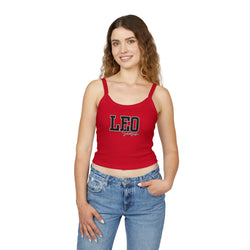 Women's Spaghetti Strap Tank Top with Leo Design, Summer Vacation Top, Zodiac Sign Apparel, Casual Wear, Gift for Astrology Lovers