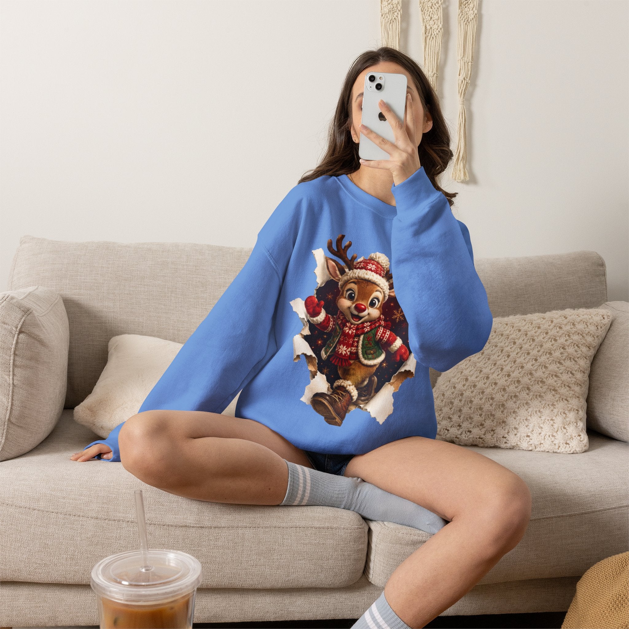 Festive Christmas Reindeer Crewneck Sweatshirt