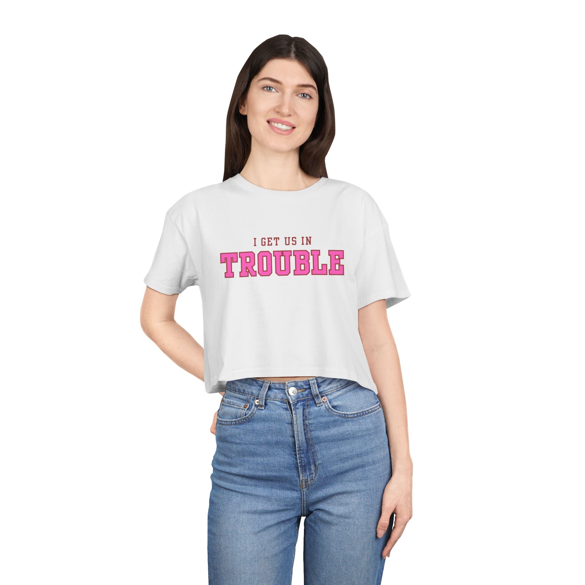 Trouble Maker Women's Crop Tee, Funny Quote Shirt, Casual Summer Top, T-ShirtTrouble Maker Women's Crop Tee