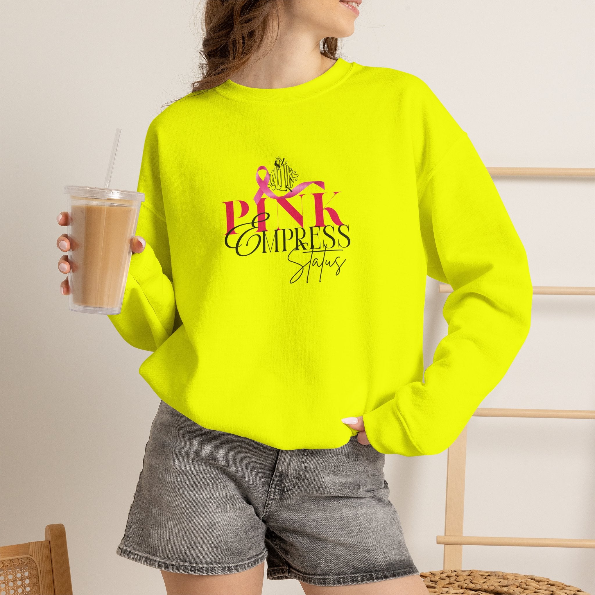 N1K Pink Empress Status Cancer Awareness Crewneck Sweatshirt - Pink Ribbon "PINK" Design