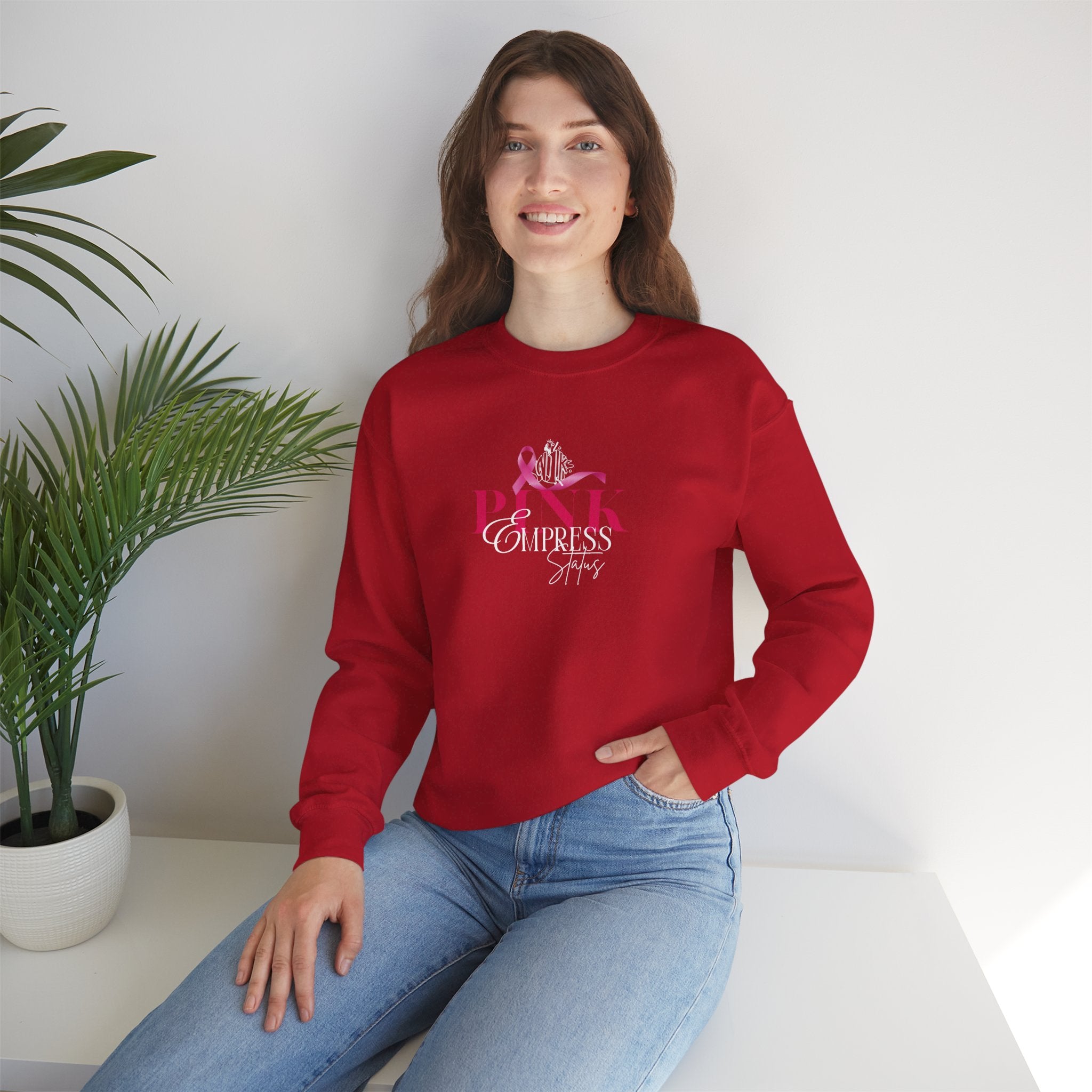 N1K Pink Empress Status Cancer Awareness Crewneck Sweatshirt - Pink Ribbon "PINK" Design