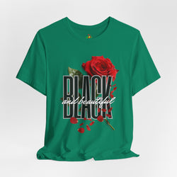 Black and Beautiful Unisex Tee, Floral Graphic Tee, Trendy T-Shirt, Gift for Her, Everyday Wear, Casual Style