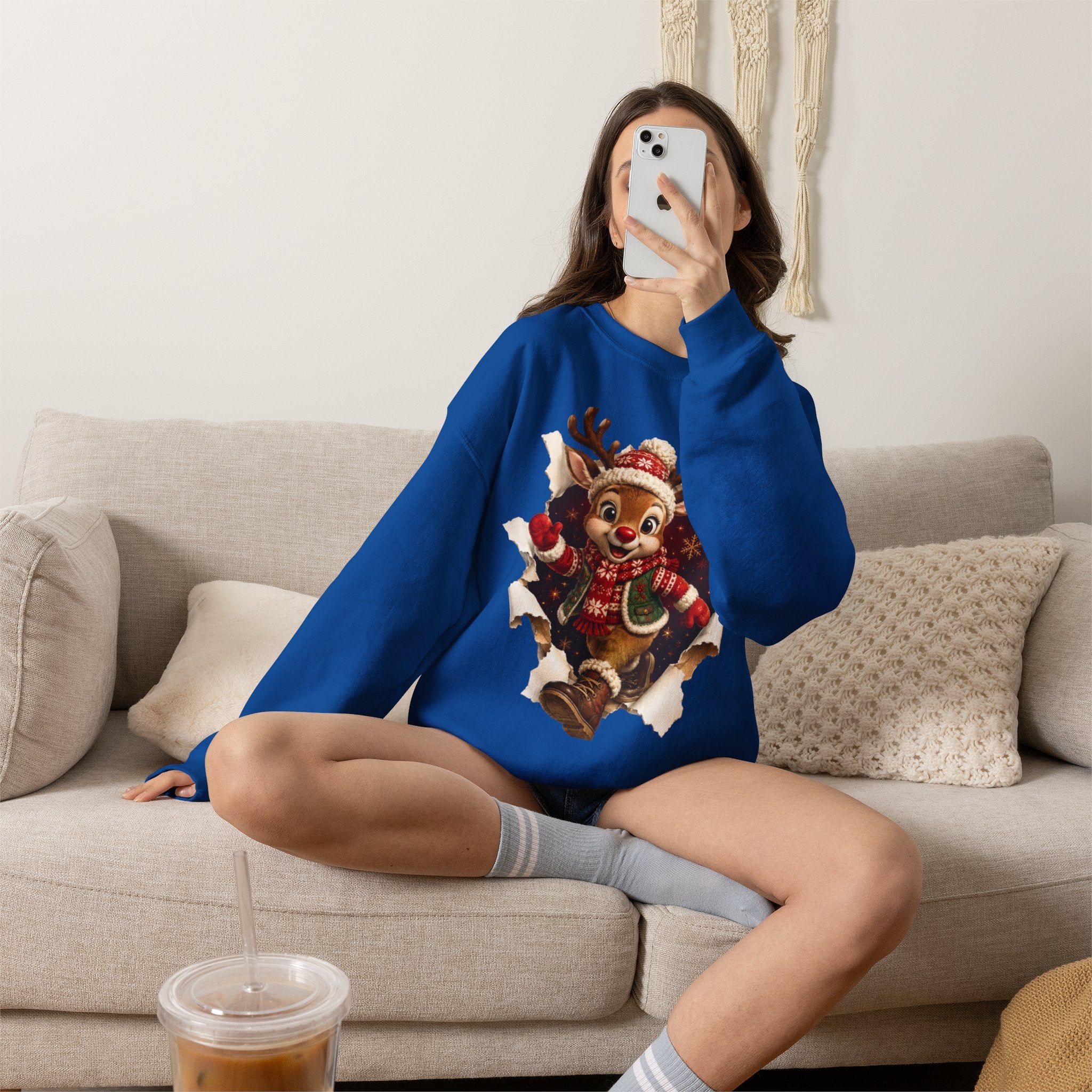 Festive Christmas Reindeer Crewneck Sweatshirt