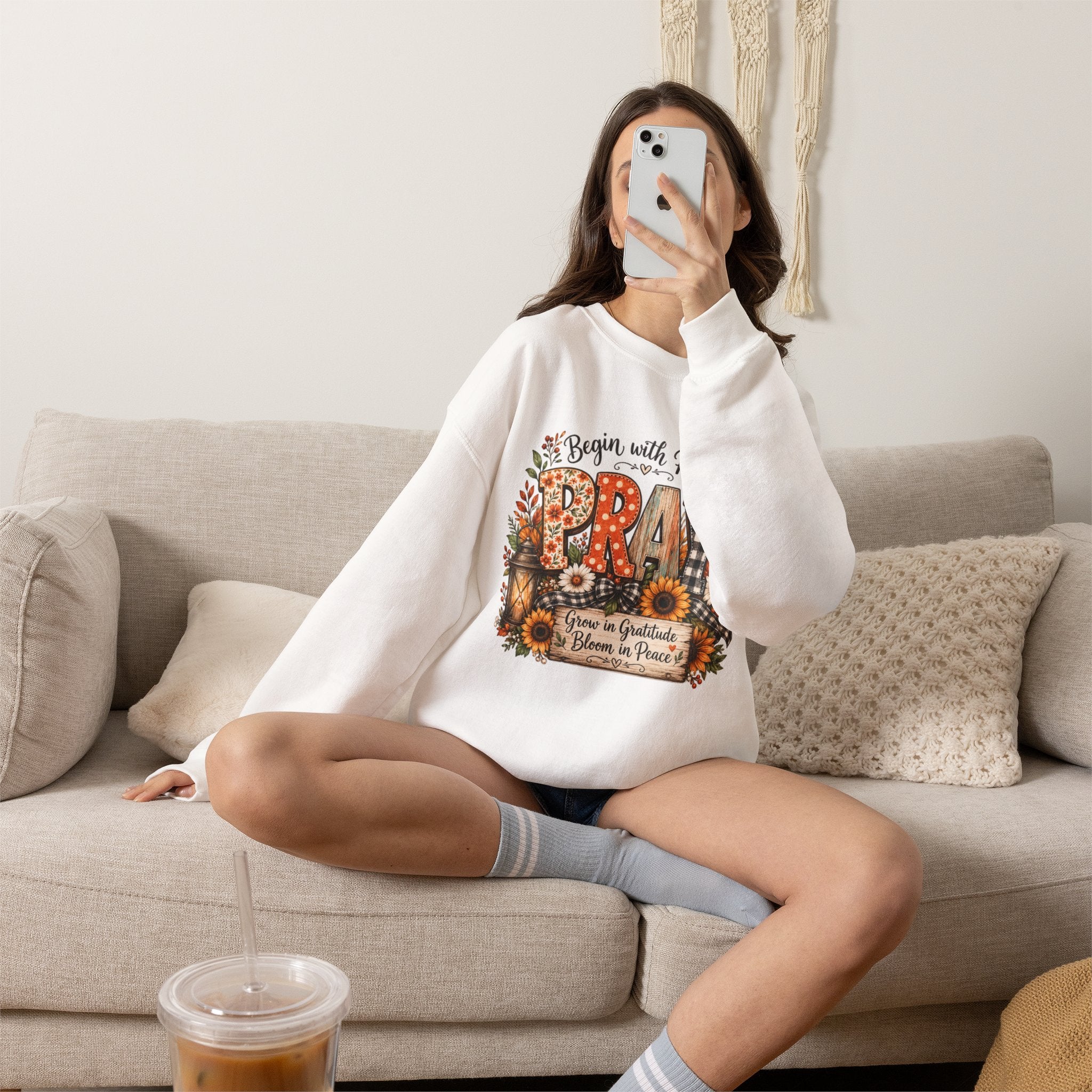 Begin with Prayer Sweatshirt – Floral Christian Faith Crewneck