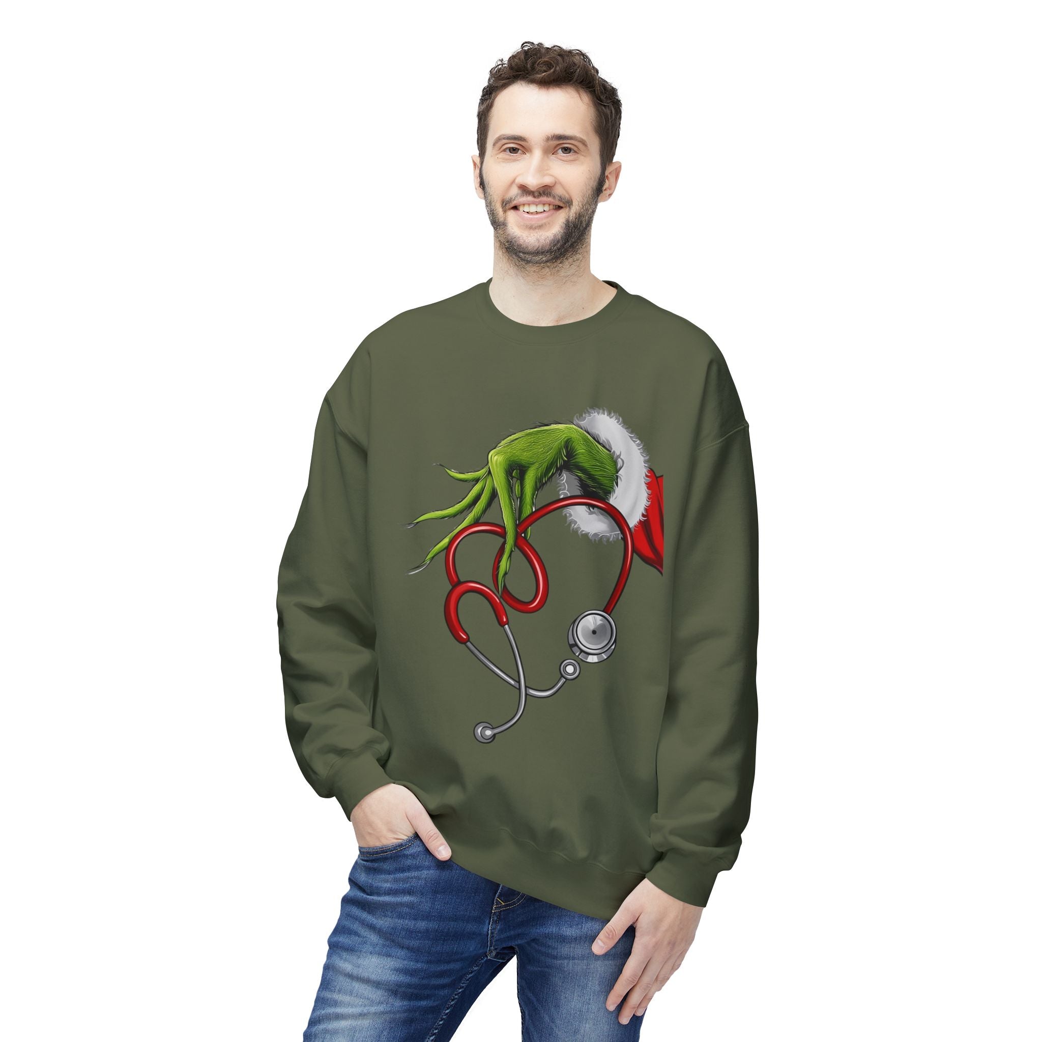 Nurse Christmas Crewneck Sweatshirt — Stethoscope Heart Holiday SweatsSweatshirtGrinch Nurse Holiday Sweatshirt