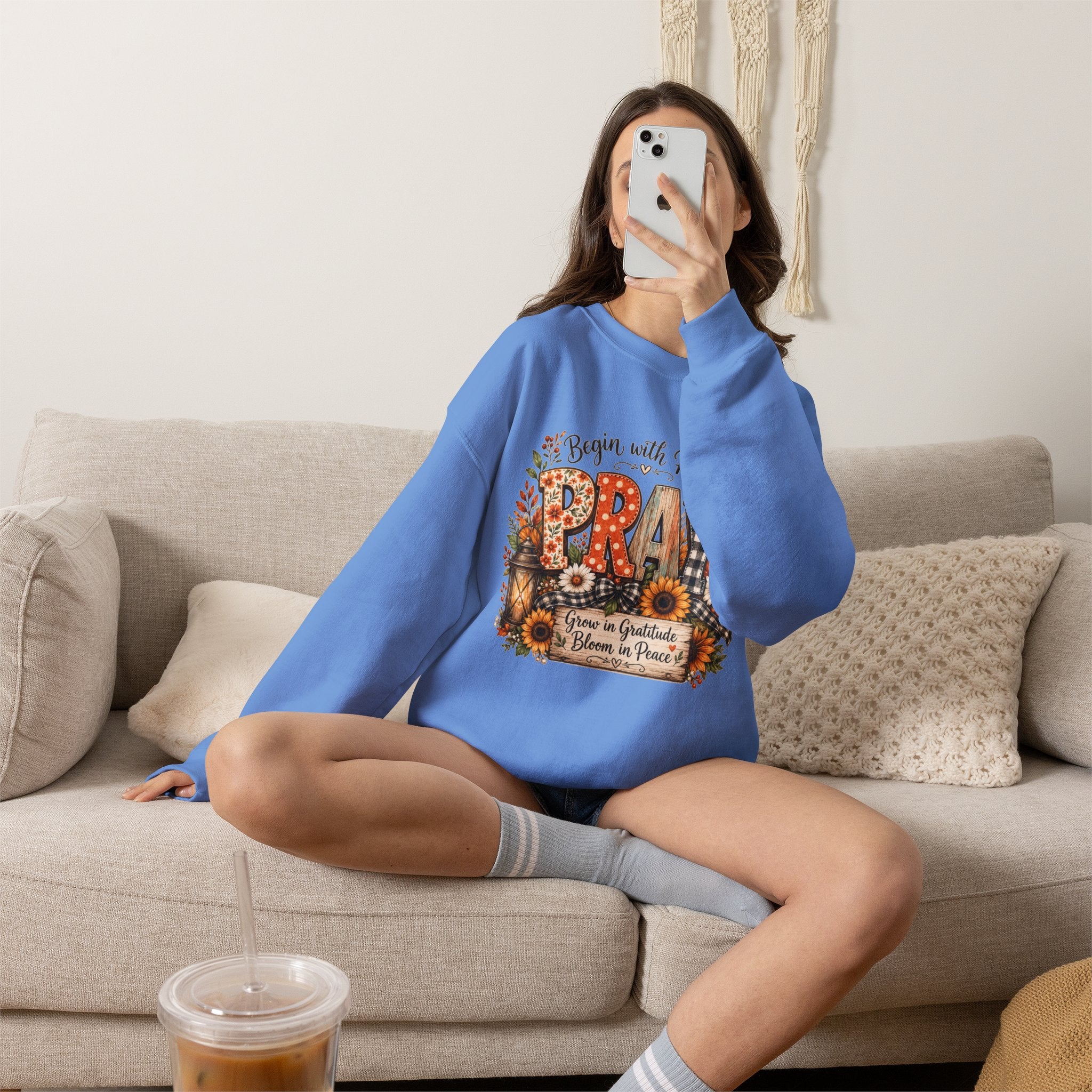 Begin with Prayer Sweatshirt – Floral Christian Faith Crewneck