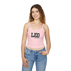 Women's Spaghetti Strap Tank Top with Leo Design, Summer Vacation Top, Zodiac Sign Apparel, Casual Wear, Gift for Astrology Lovers