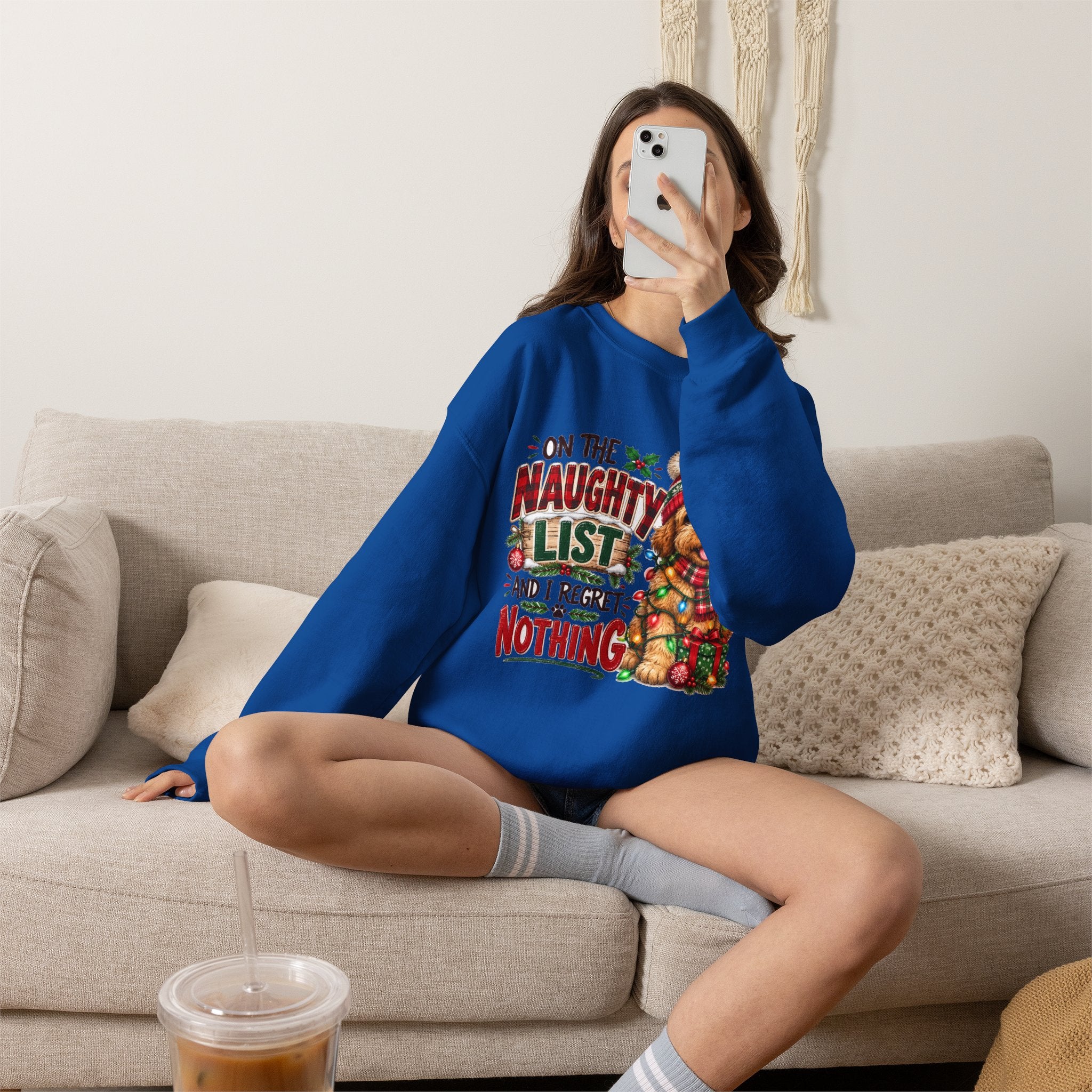 On the Naughty List and I Regret Nothing Christmas Crewneck Sweatshirt