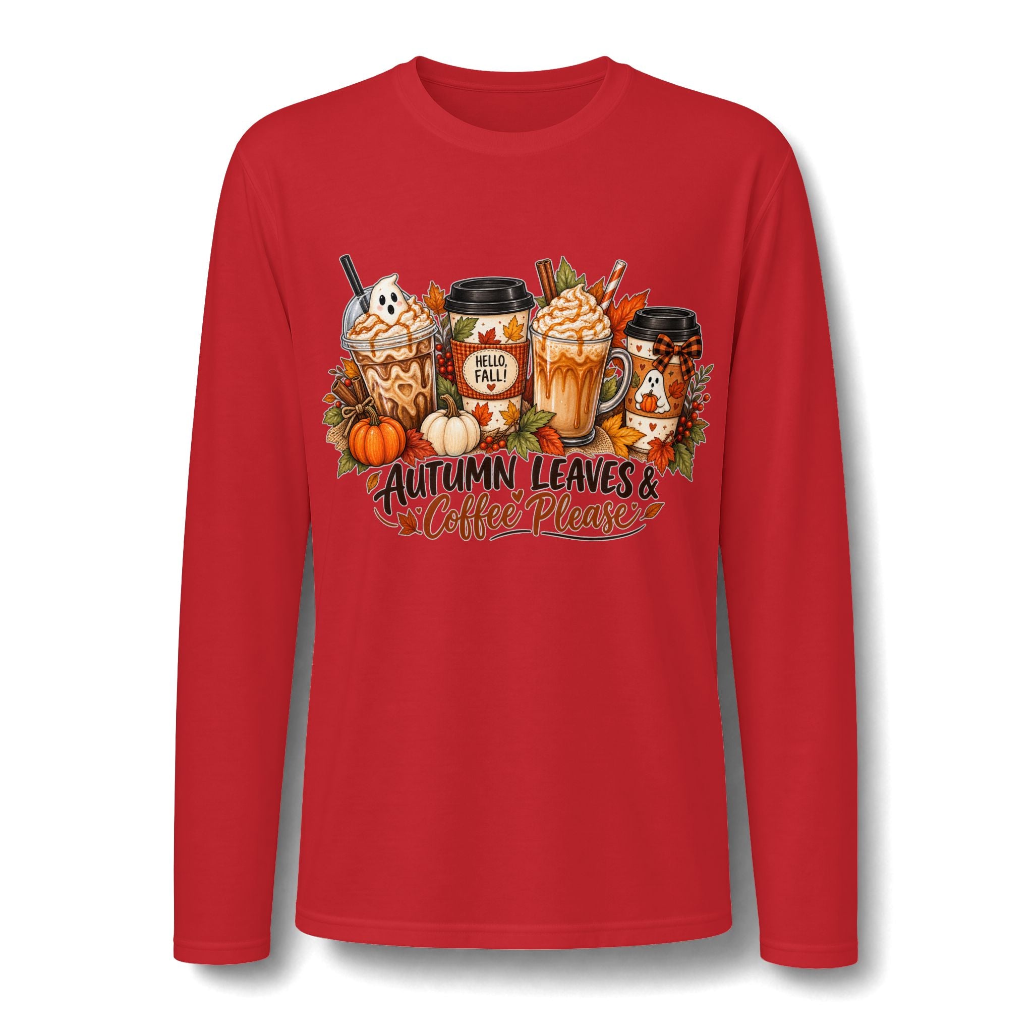 Autumn Leaves & Coffee Please Long Sleeve T-Shirt