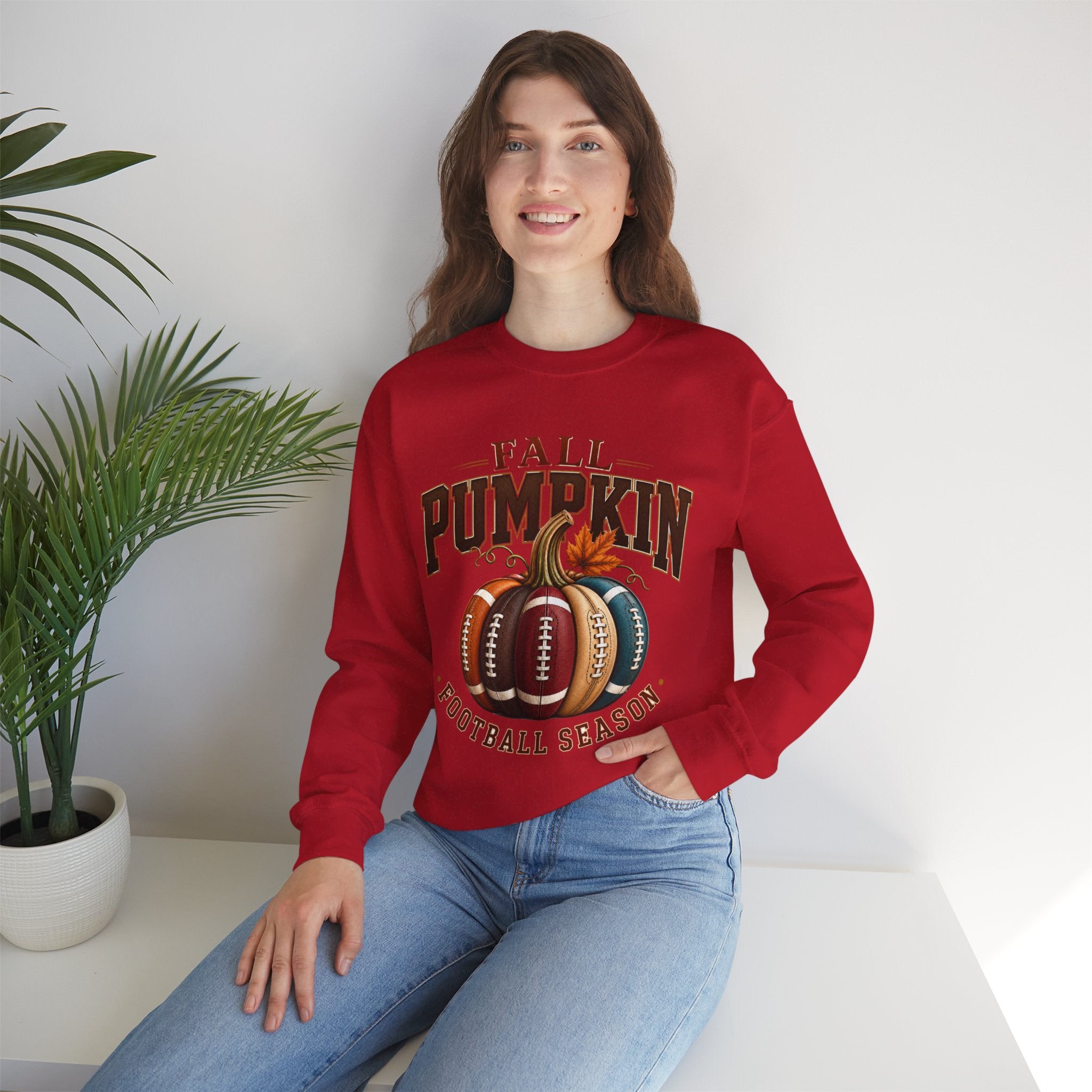 Fall Pumpkin Football Season Crewneck Sweatshirt