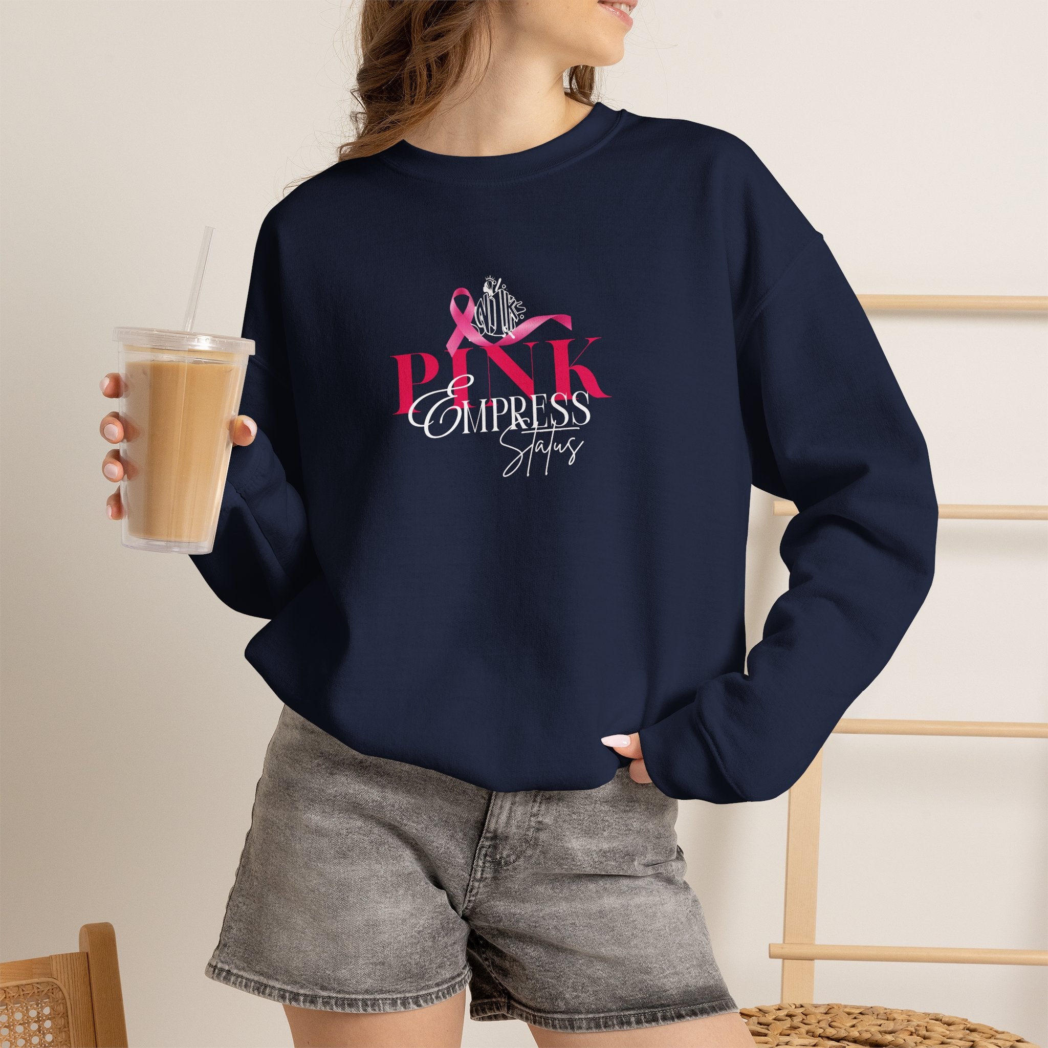 N1K Pink Empress Status Cancer Awareness Crewneck Sweatshirt - Pink Ribbon "PINK" Design