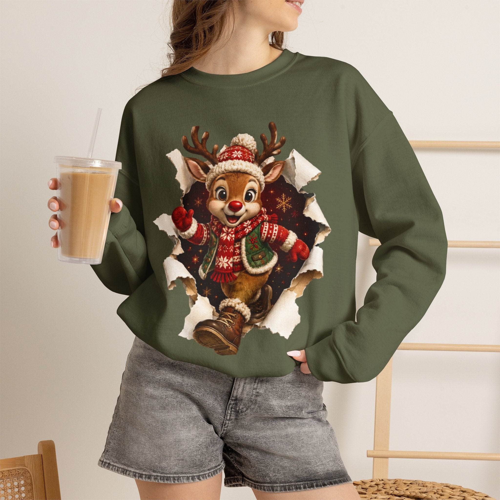 Festive Christmas Reindeer Crewneck Sweatshirt
